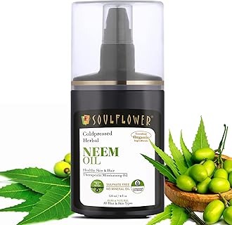 Soulflower Neem Oil| Hair Growth, Acne, Pimples, Pigmentation, Hair Fall & Dandruff, Dry Scalp, Face & Skin Care| Pure, Natural, Organic, Cold pressed Oil, 120ml