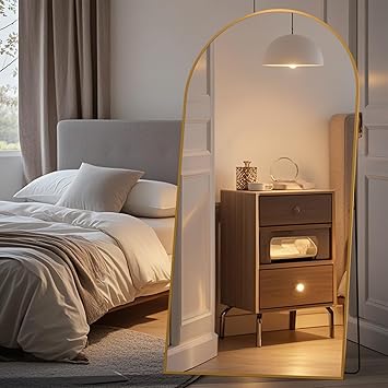 Arched Full Length Mirror, 79x39 Oversized Floor Mirror with Stand, Gold Mirror Full Length, Aluminum Full Body Dressing Mirrors with Arched-Top, Leaning for Living Room, Bedroom