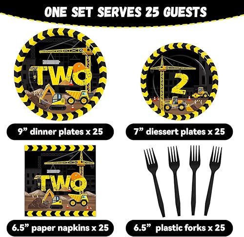 Miniatura 2 de Juego de 100 platos y servilletas de construcción para fiestas de cumpleaños, suministros de decoración de fiesta de cumpleaños, vajilla temática de