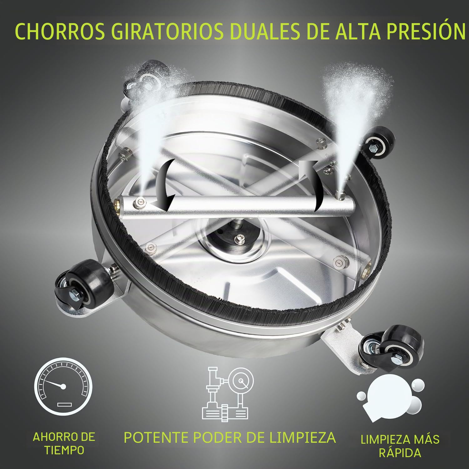 Limpiador de Superficies a Presión, Limpiador de Superficies de Acero Inoxidable con 4 Ruedas,2 Varillas de extensión, 4000 PSI