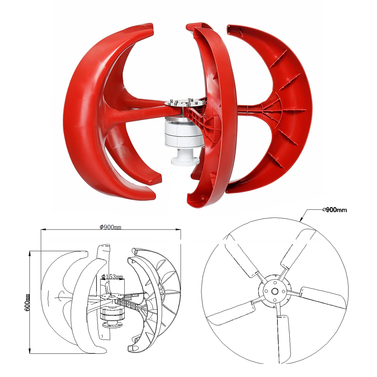 Kit di Turbine eoliche Verticali da 12000W 5 Lame,110V/ 220V Generatore di energia eolica a Bassa velocità con Controller per casa, Campeggio