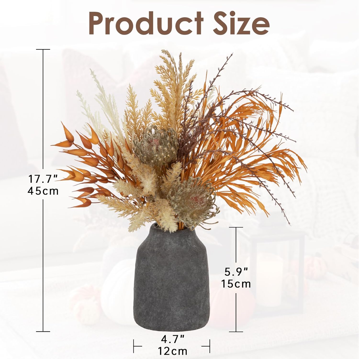 Hollyone Faux Fall Pampas Grass Decor with Vase, Artificial Pampas Grass Flowers Bouquet Plant in Ceramic Vase Fluffy Boho Home Fall Decor Fake Pompass Pompous Grass Autumn Floral Arrangement