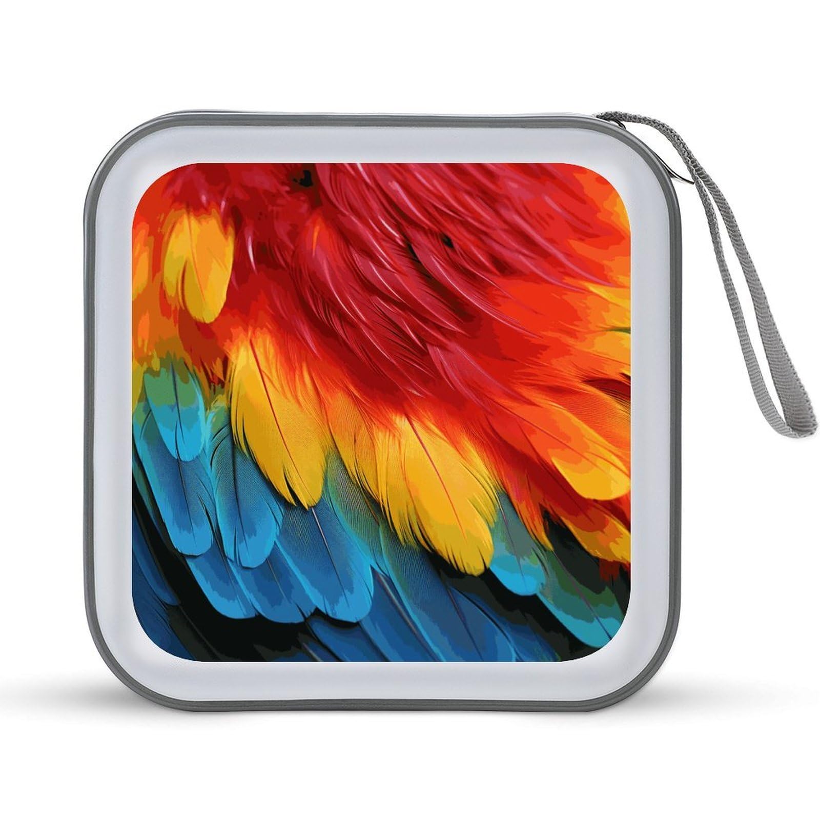 VstaDank Fantastic Parrot Feather 40 Capacity CD Protective Case Zipper Portable CD Collection Bag DVD Case with Handle for Movies, Blu Ray, Audio Disc and Music