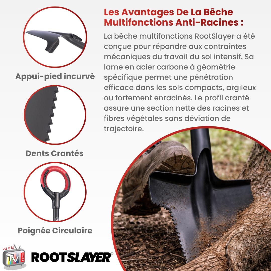 VENTEO - Bêche Professionnelle Spécial Massifs RootSlayer | Lame En V Dentée Acier Carbone | Repose-Pied | Coupe Racines et Creusage Précis | Outil Jardinage Massifs Bordures | Sols Compacts Jardin