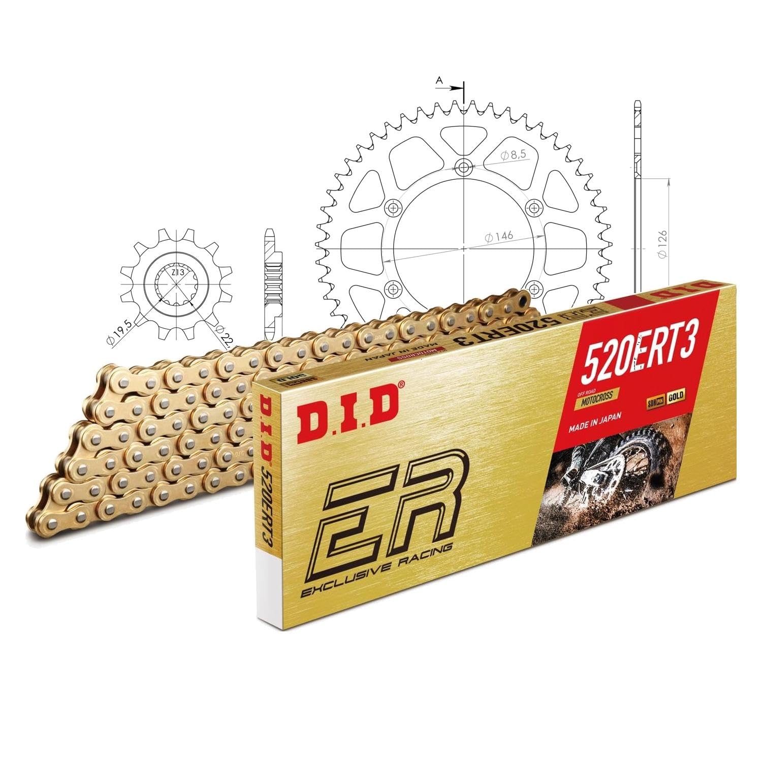 Zestaw łańcuchów DID Alu 520ERT2 / 114 zapięcie na klips czarny do Suzuki RM 250 ccm rok prod. 1997-1998