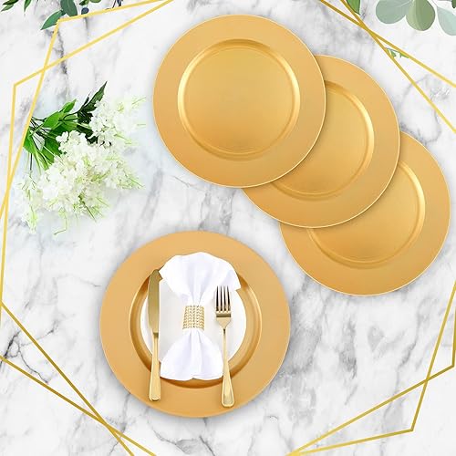 Miniatura 3 de Tanlade 50 Pcs 13 Inch Charger Plates Bulk Round Wedding Chargers Plastic Dinner Plates for Table Setting Wedding Party Decoration (Gold)