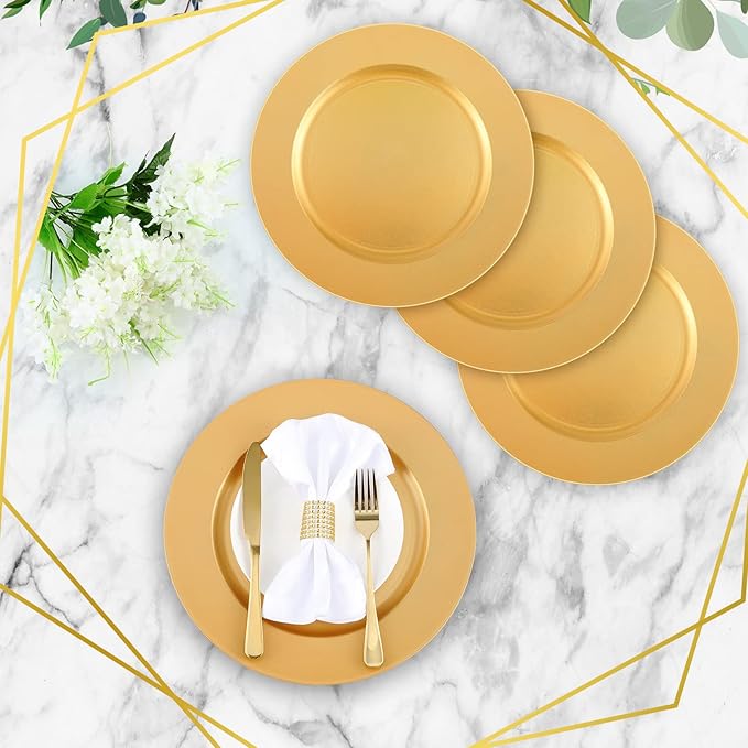 50 Platos Cargadores Redondos Dorados de Plástico 33 cm para Fiestas miniatura 2
