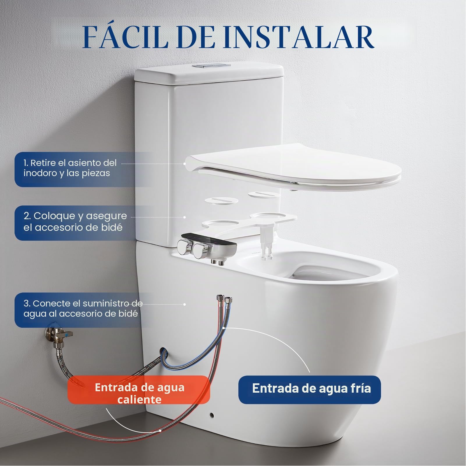 Bidé para WC con Agua Caliente y Fría, Portátil No Eléctrico con Ducha Integrada, Boquilla Retráctil Autolimpiante, Control de Presión (TT18NA)