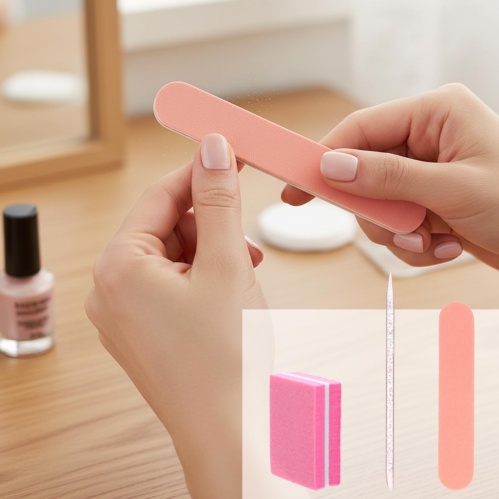 20 zestawów jednorazowego zestawu do manicure luzem z mini polerowaniem paznokci, pilnikami do paznokci i kryształową różdżką, indywidualnie zapakowany zestaw do przygotowania paznokci do salonu domu