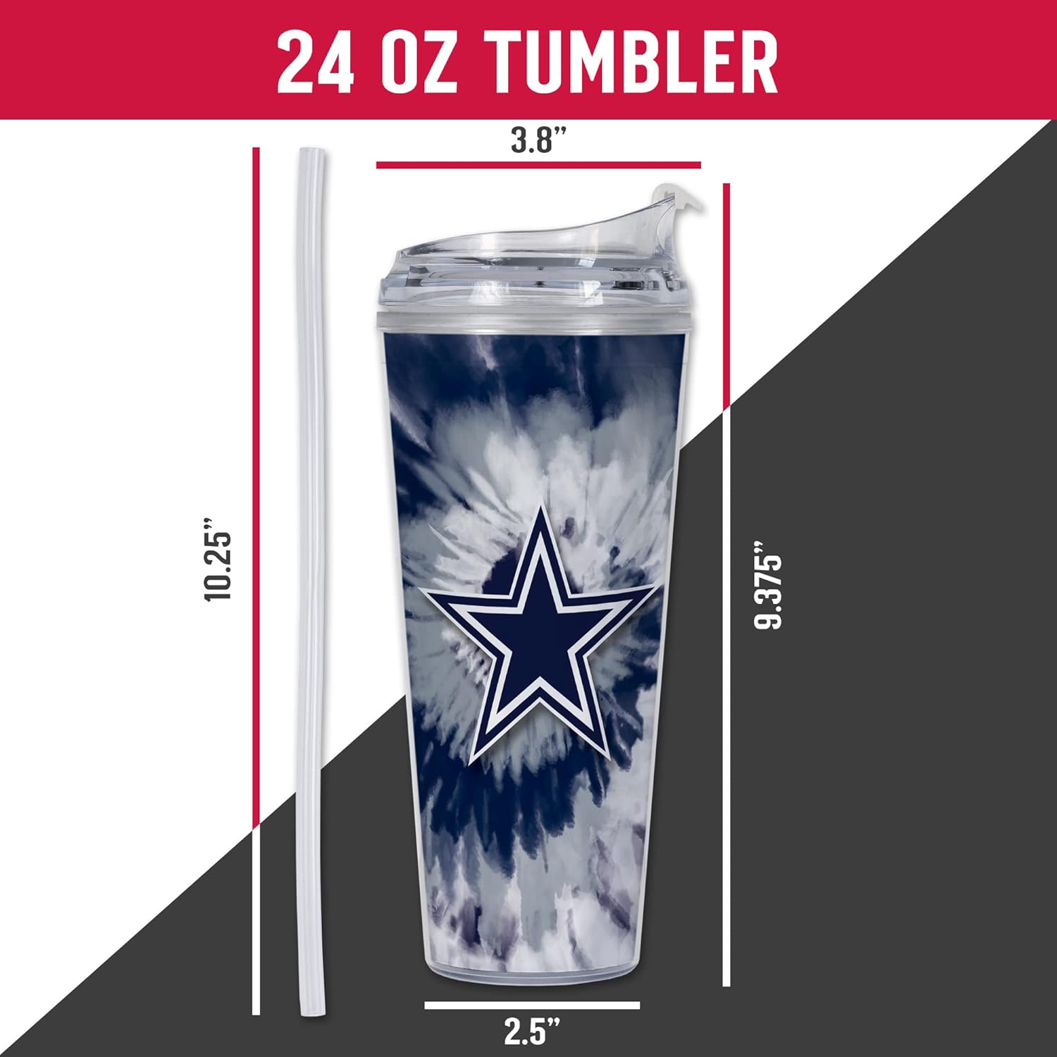 Rico Industries NFL Football Glitter 24oz Acrylic Glitter Tumbler with Hinged Lid, Officially Licensed Double Wall Tumbler with Straw - Image 8
