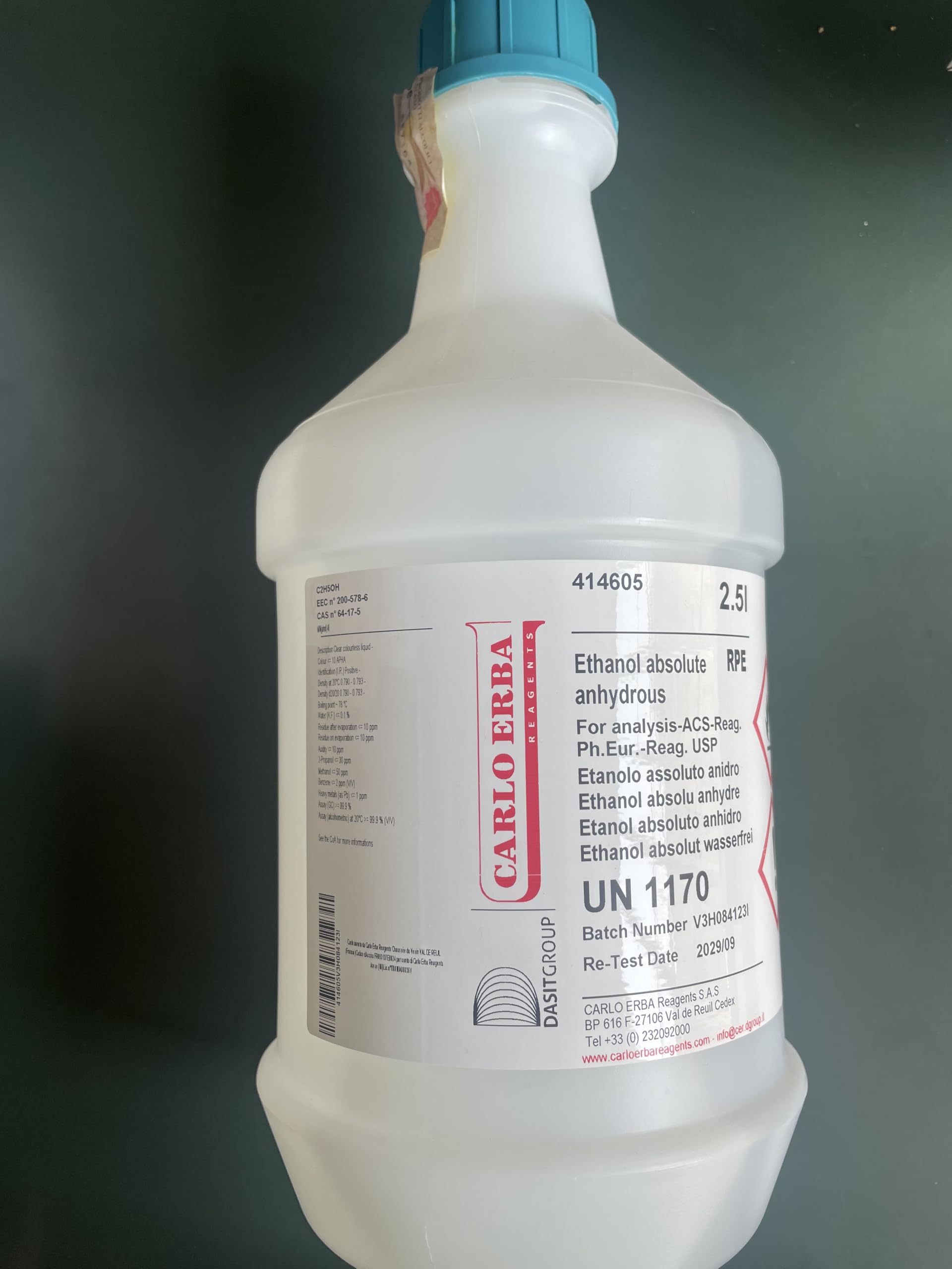 Alcool Etilico Assoluto 2,5 lt RPE CARLO ERBA per analisi
