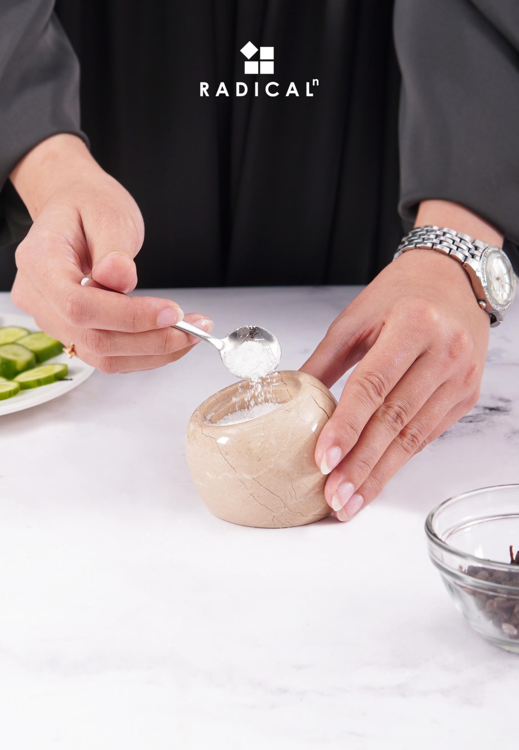 Radicaln Saliera in marmo con coperchio, 7,6 cm, contenitore per sale e spezie Verona, per piano di lavoro della cucina, zuccheriera e saliera da tavolo