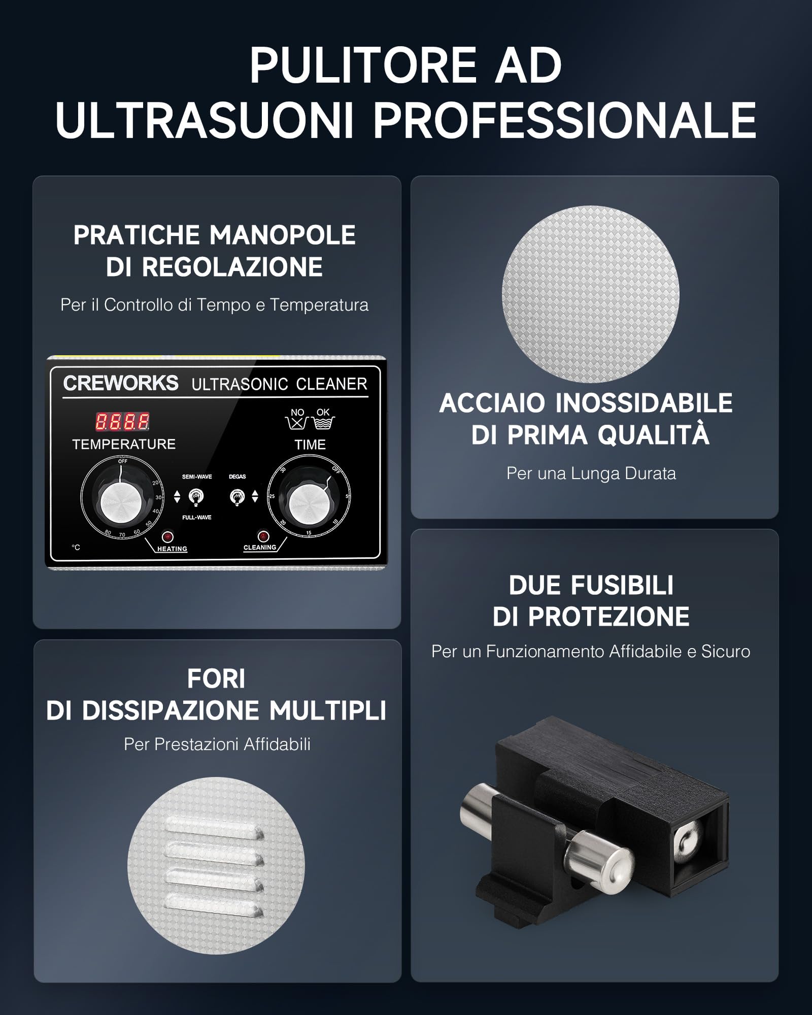 Pulitore Ultrasuoni 3L 120W Acciaio Inossidabile con Riscaldatore Timer Degas