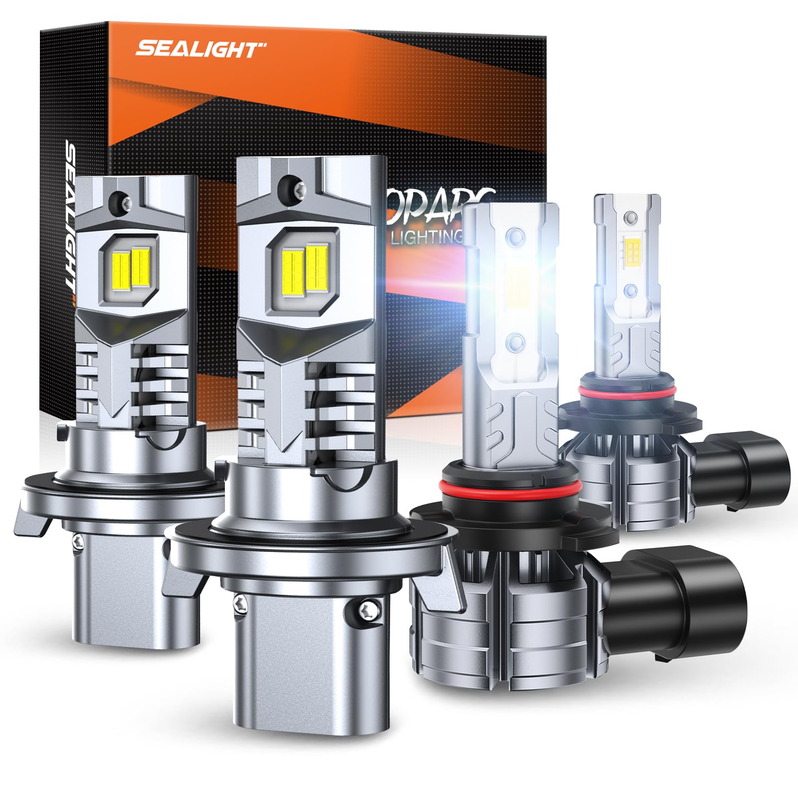 SEALIGHT S2S H13 H10 Light Bulbs Combo, 2025 Upgraded 44000LM Have Single Copper Tube with 14000RPM Cooling Fan, 1:1 Design 9145 9008 Fog Light Bulb Replacement Bulbs, Plug-N-Play, Pack of 4