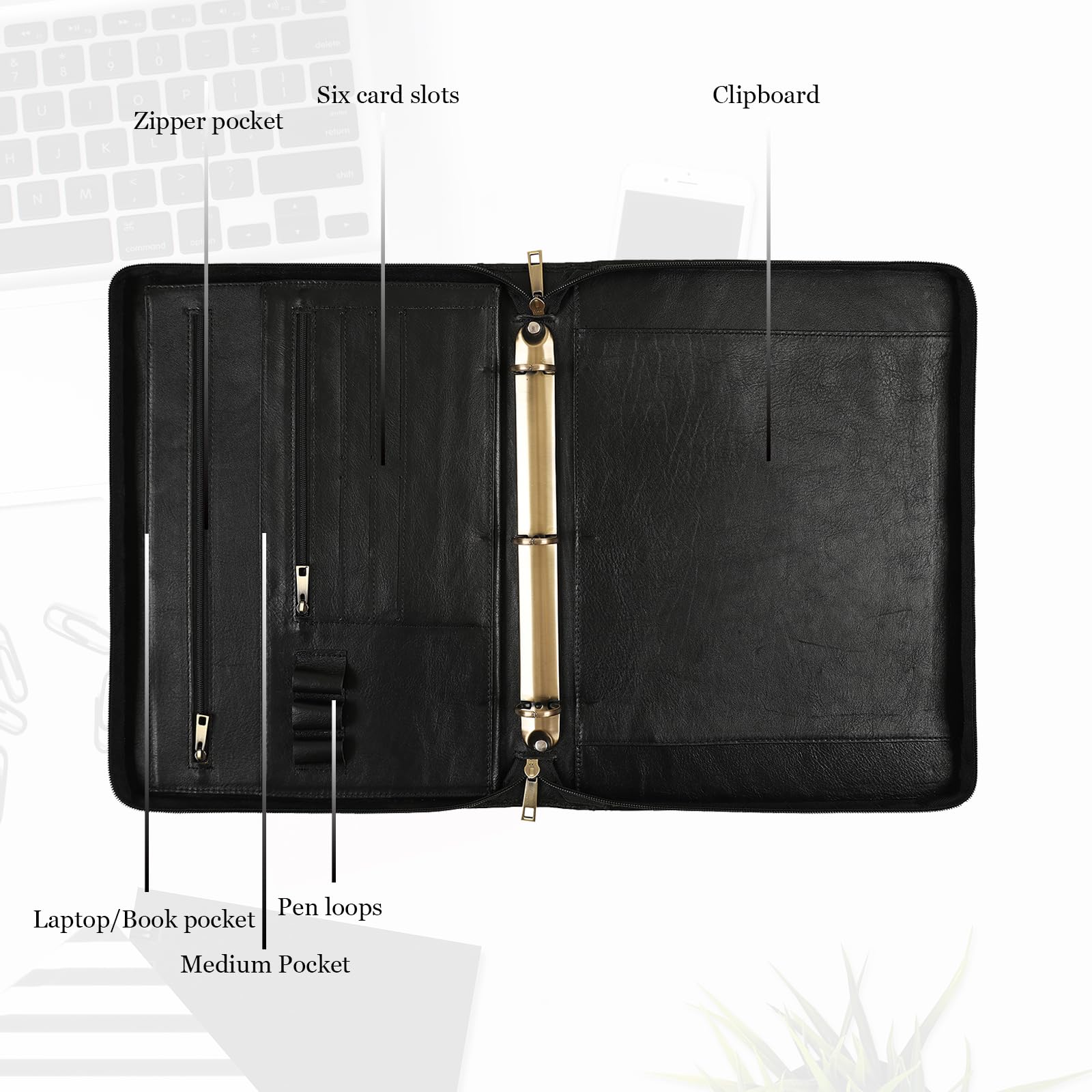 Porte-documents en cuir véritable à 3 anneaux, 27,9 x 35,6 cm, organiseur professionnel pour homme et femme, porte-documents gravé personnalisé avec bloc-notes format lettre