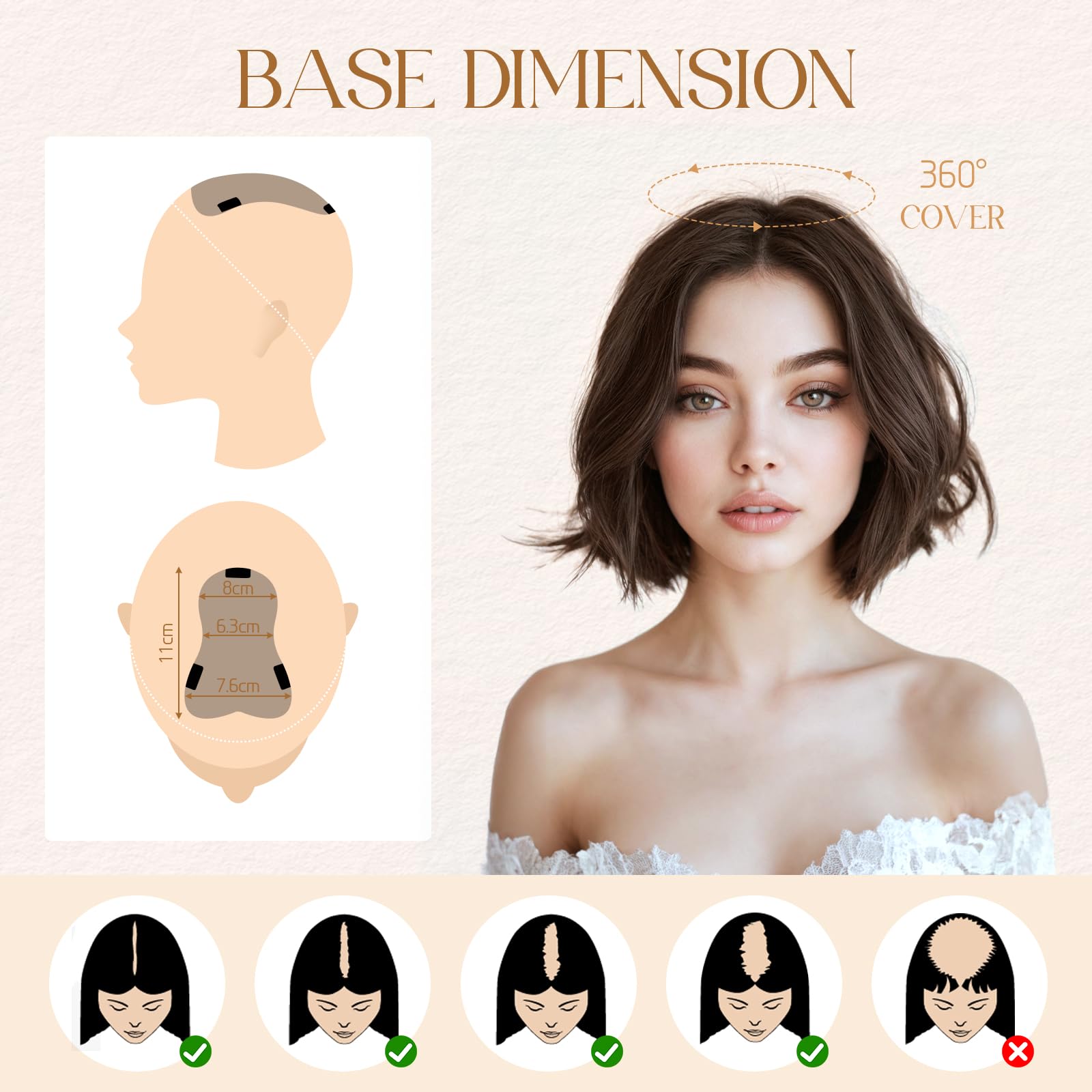 Rich Choices Hair Toppers for Thinning Hair Women Real Hair 8 * 11cm Silk Base Human Hair Topper Short Hairpieces Clip in Straight Remy - Image 4