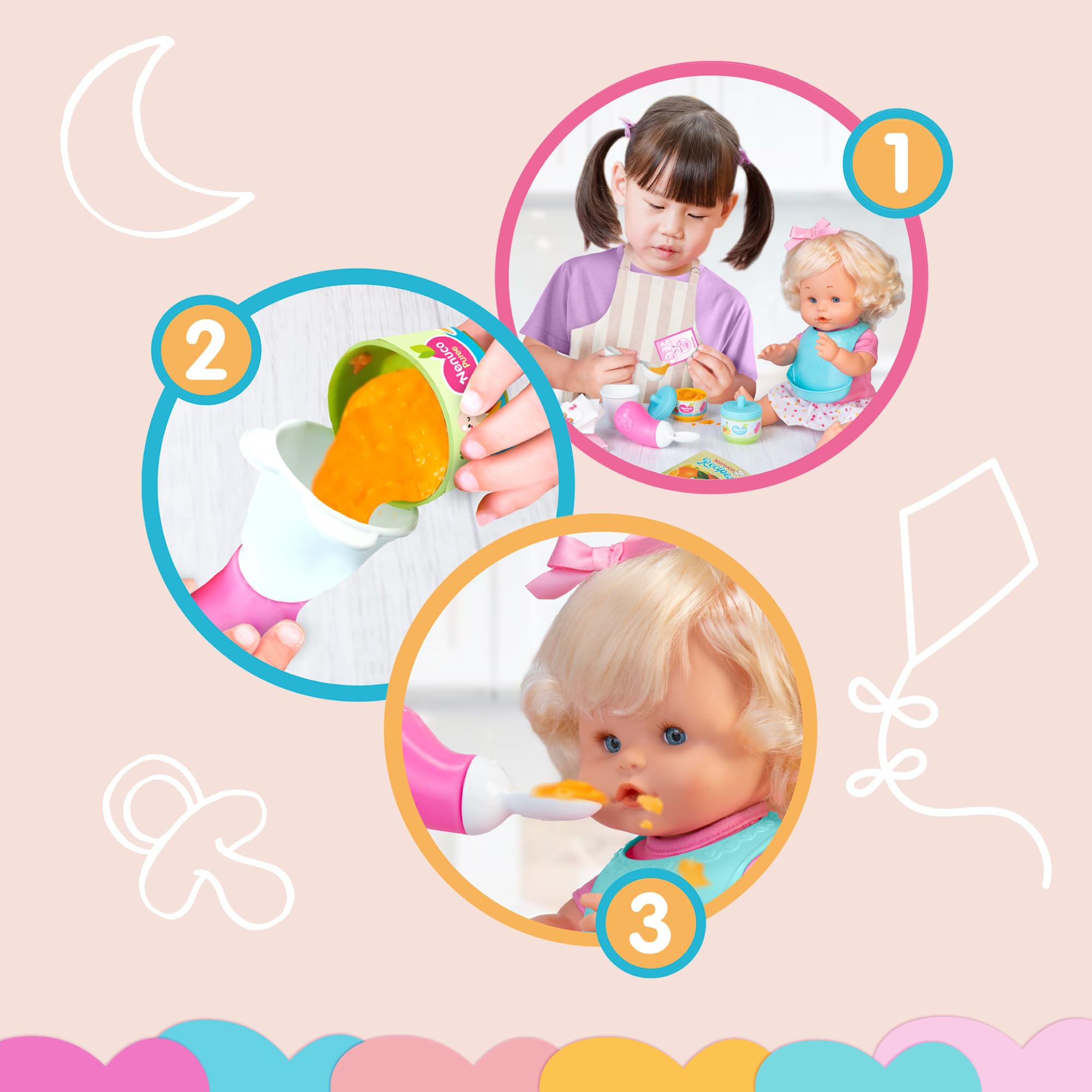 Nenuco Première Bouillie, poupée 35 cm, Corps Rigide et Cheveux blonds, avec Accessoires pour préparer la première Bouillie, pour Les Filles à partir de 3 Ans, célèbre (NFN96000)