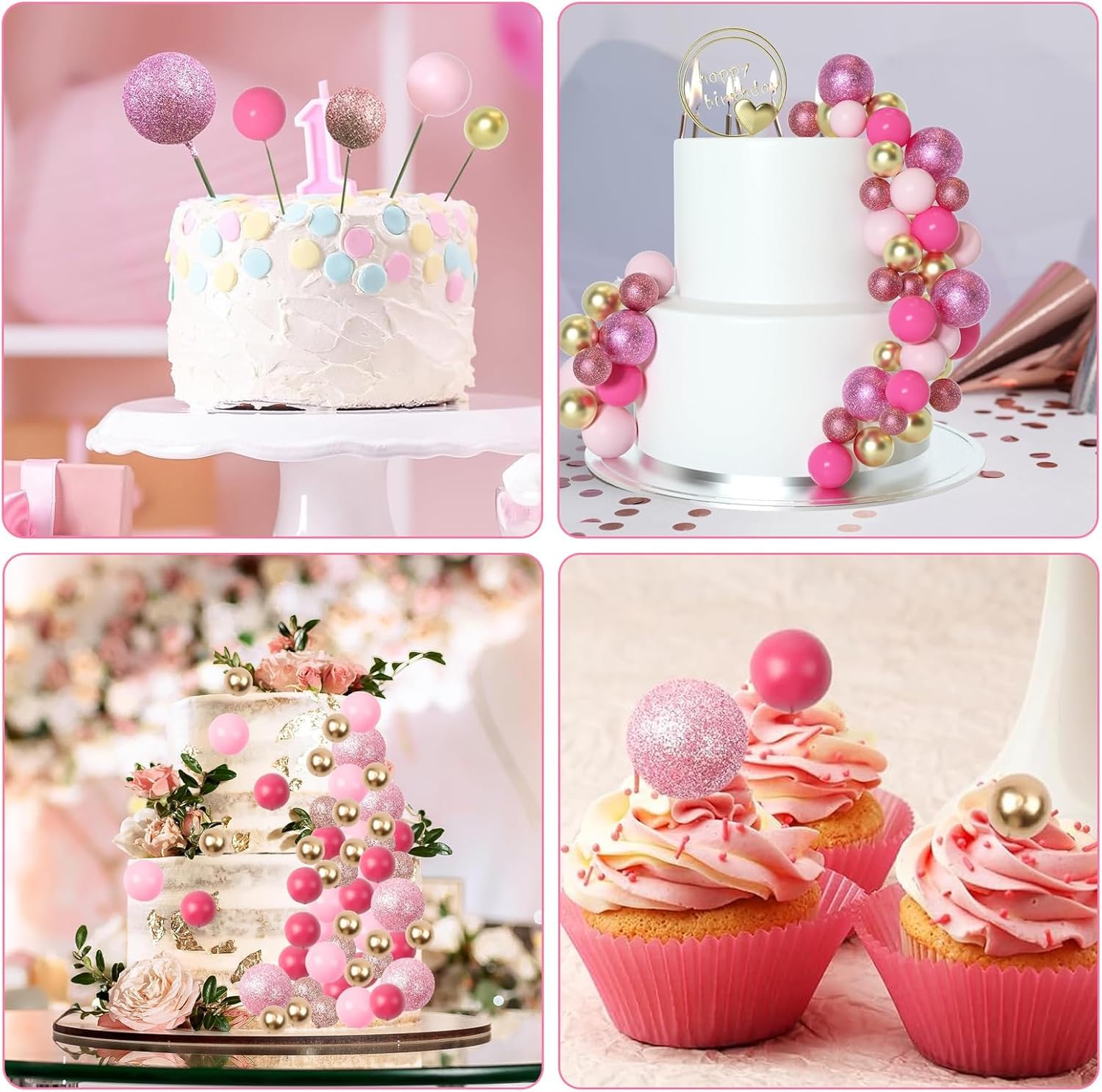 Bolas Cake Topper,50 Piezas Decoración Tarta de Bola,Mini Globos Cake Toppers,Decoracion de Pastel Bola para Bodas,Fiestas,Cumpleaños