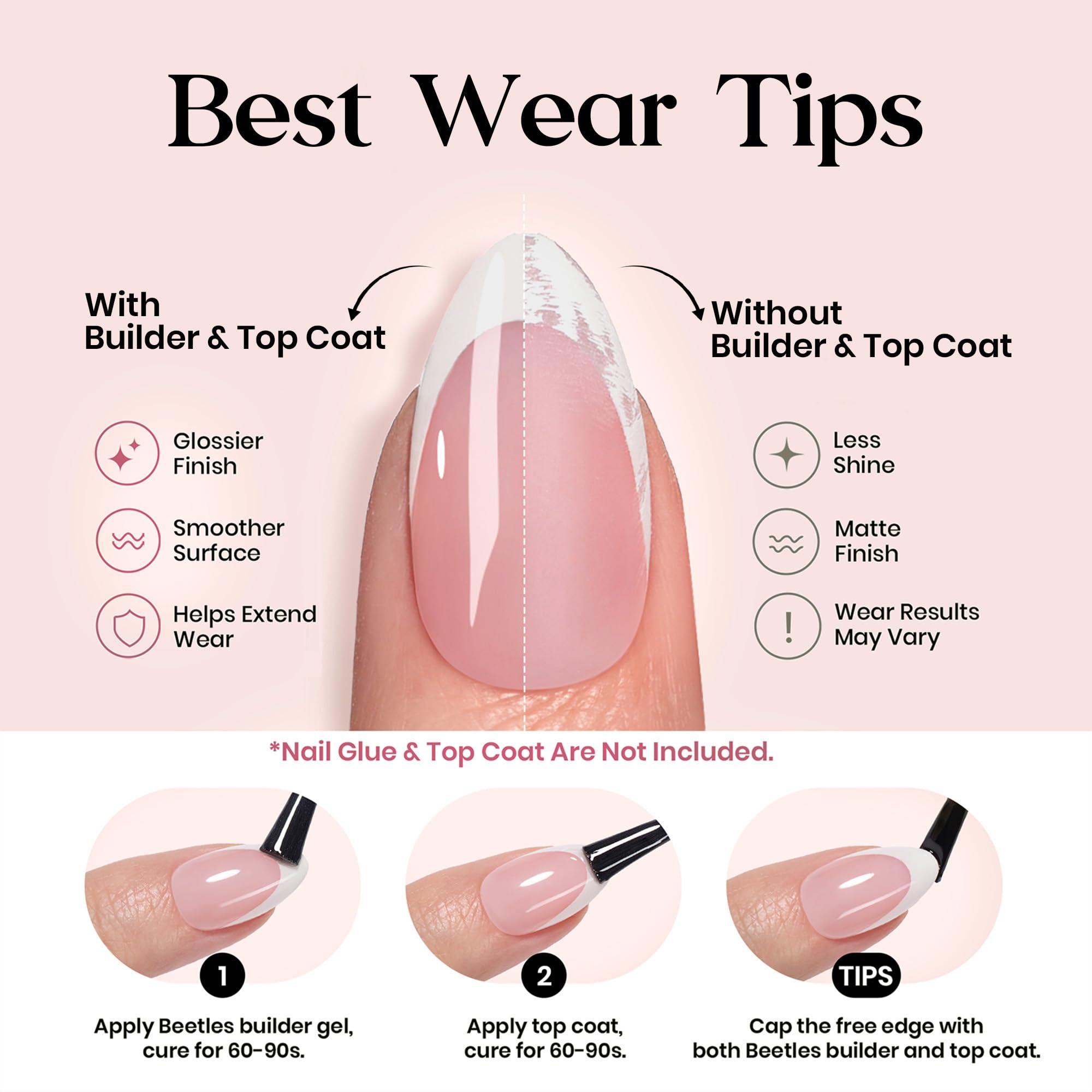 Beetles Press On Nails - 150 Short French Tips -5