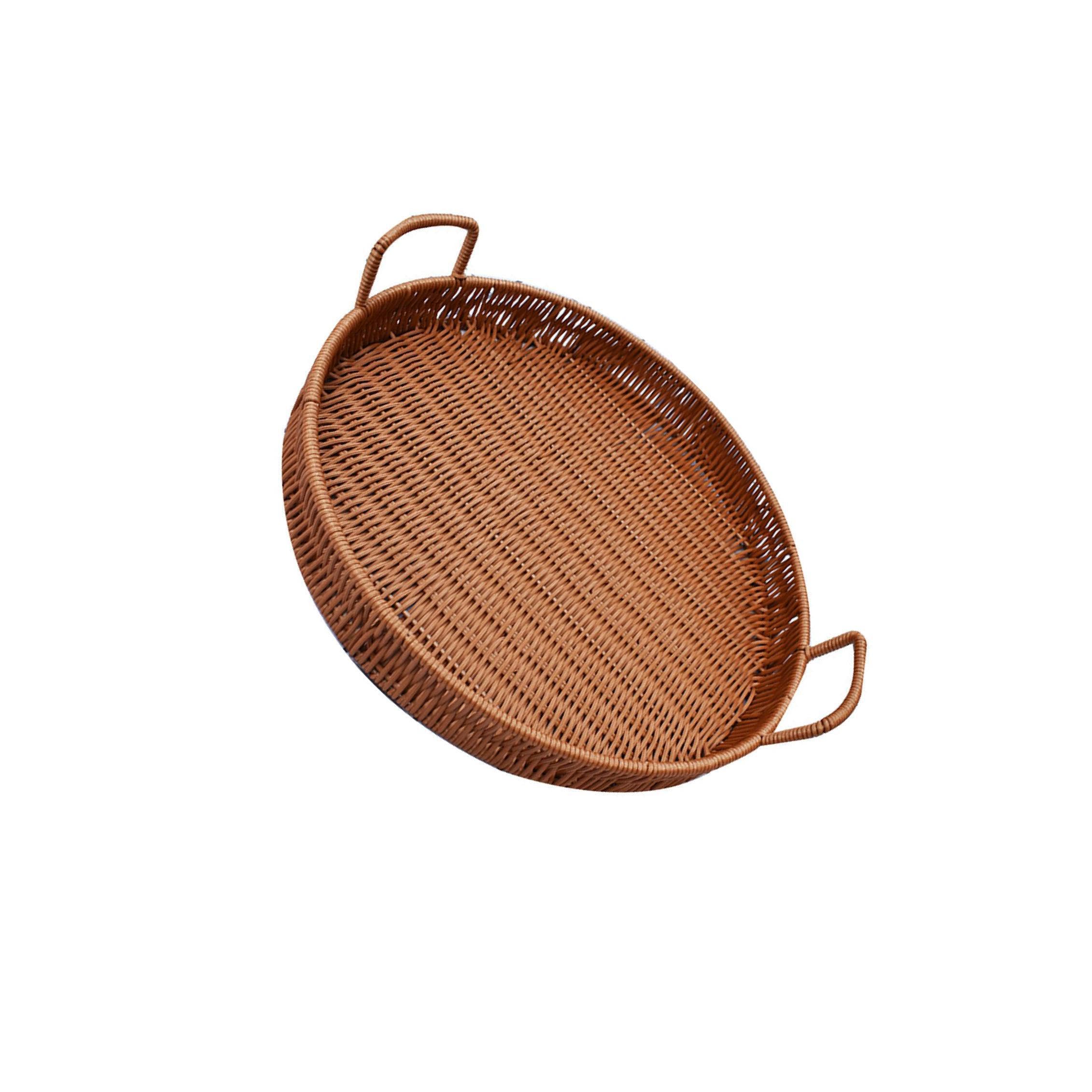 CYDZSRA Rattan Serving Tray Wicker Tray Bread Basket Generously Sized Offering Practical Service For Snacks And Refreshments Throughout Home Rustic Food Snack Vegetable Display