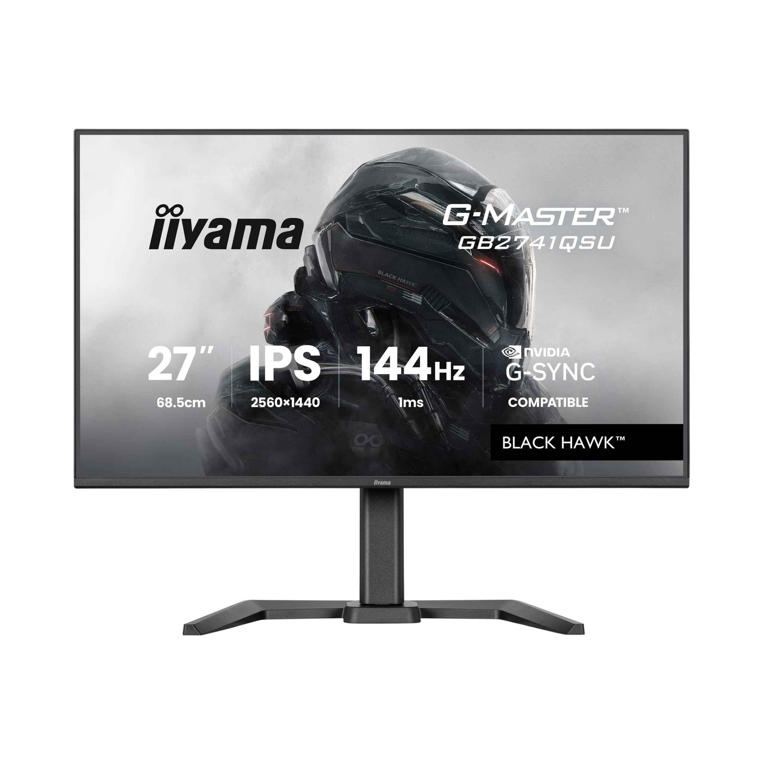 iiyama Ecran G-Master Black Hawk, GB2741QSU-B1 IPS, Adaptive Sync, QHD@144Hz, 1ms, 350cd, HP, HDMI/DP/USB HUB, réglable en Hauteur, Black Tuner, G-Sync Compatible