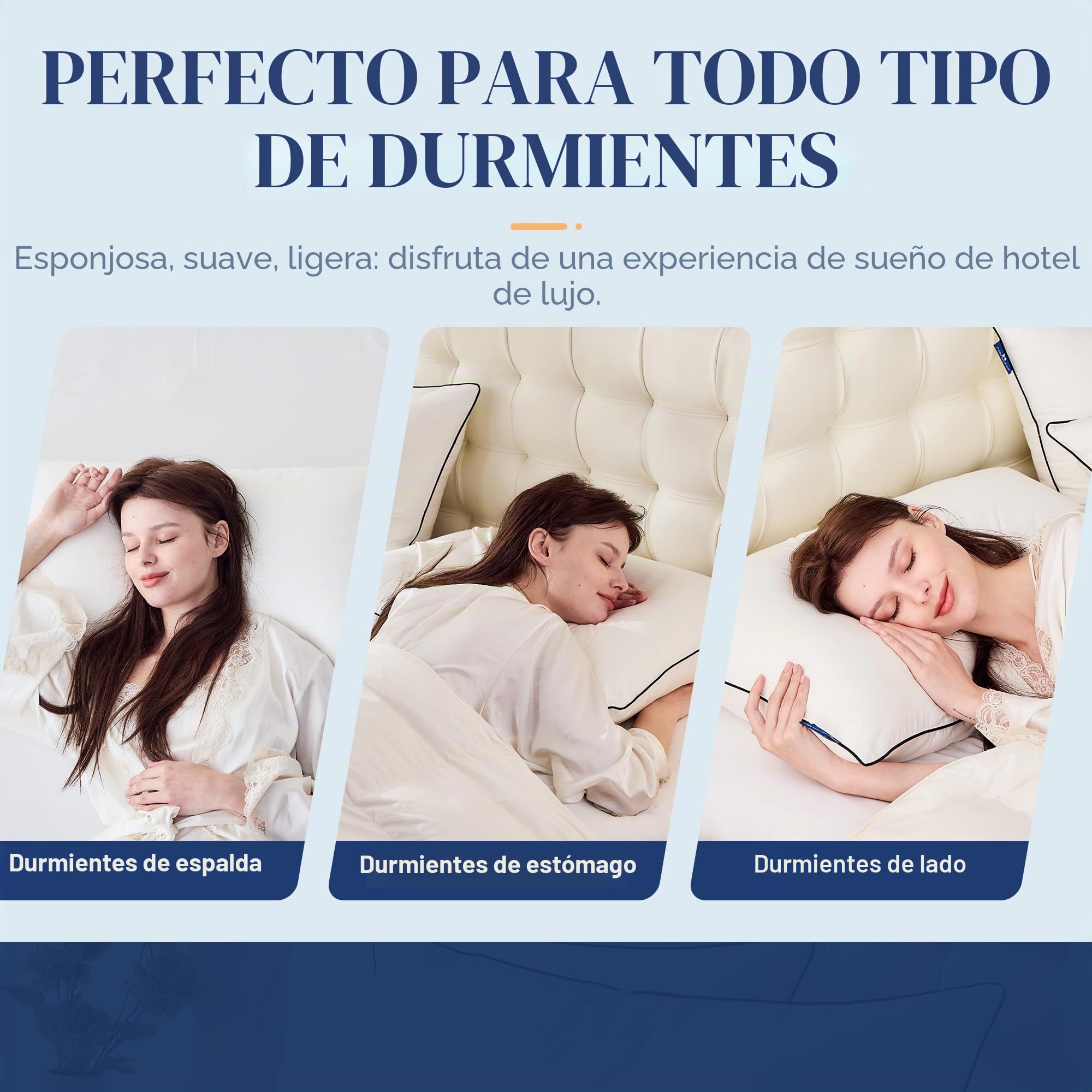 Almohadas de Plumón Tamaño Queen Juego de 2, Colección de Hotel de Lujo Almohada de Cama Paquete de 2, Rellenos con Tecnología Airyfil™ y Plumas, Felpa Esponjosa para Personas que Duermen de