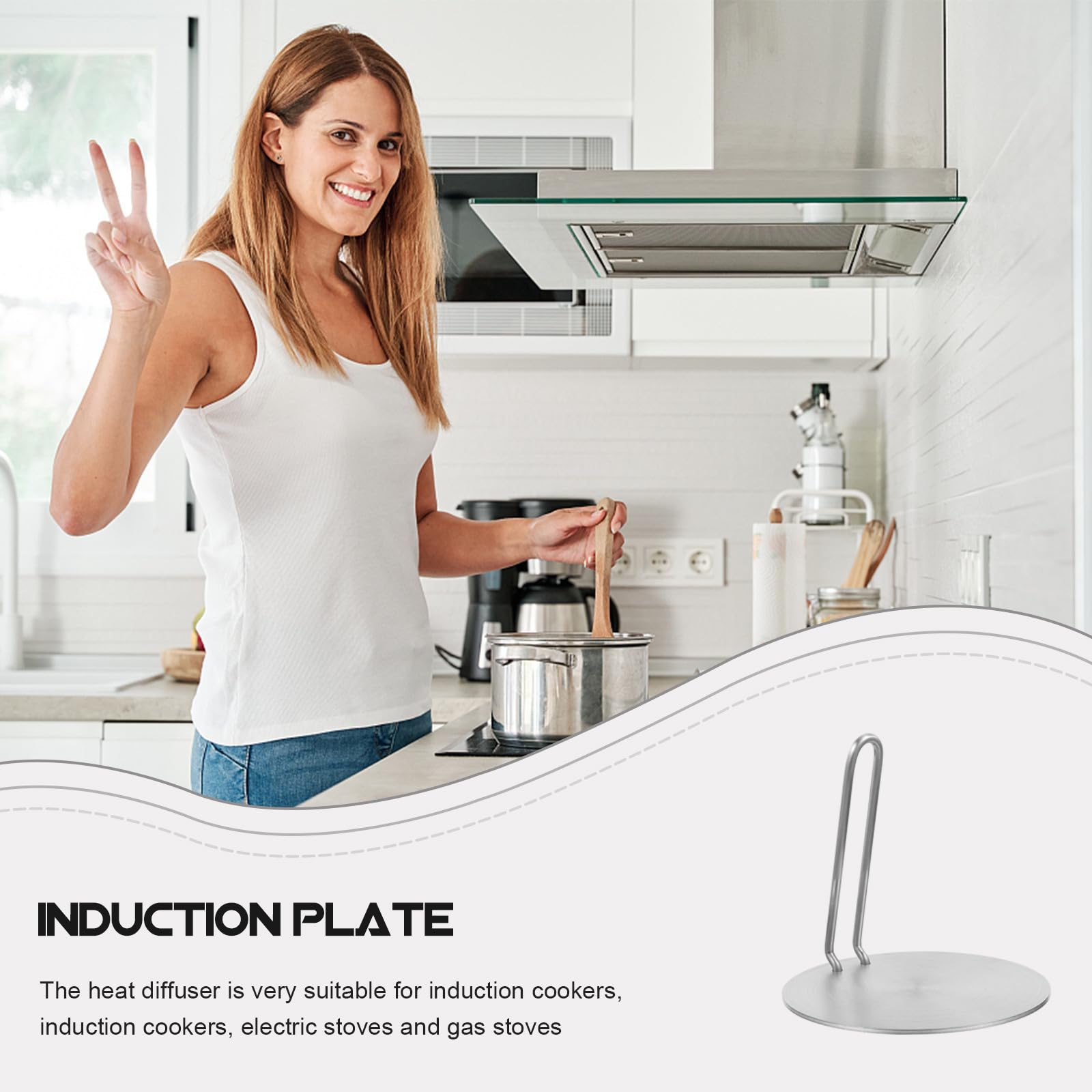Placa Difusora de Calor para Inducción y Cocina de Gas, Adaptador Metálico Inoxidable con Mango Desmontable, Distribuidor Térmico Antideslizante para Uso Doméstico