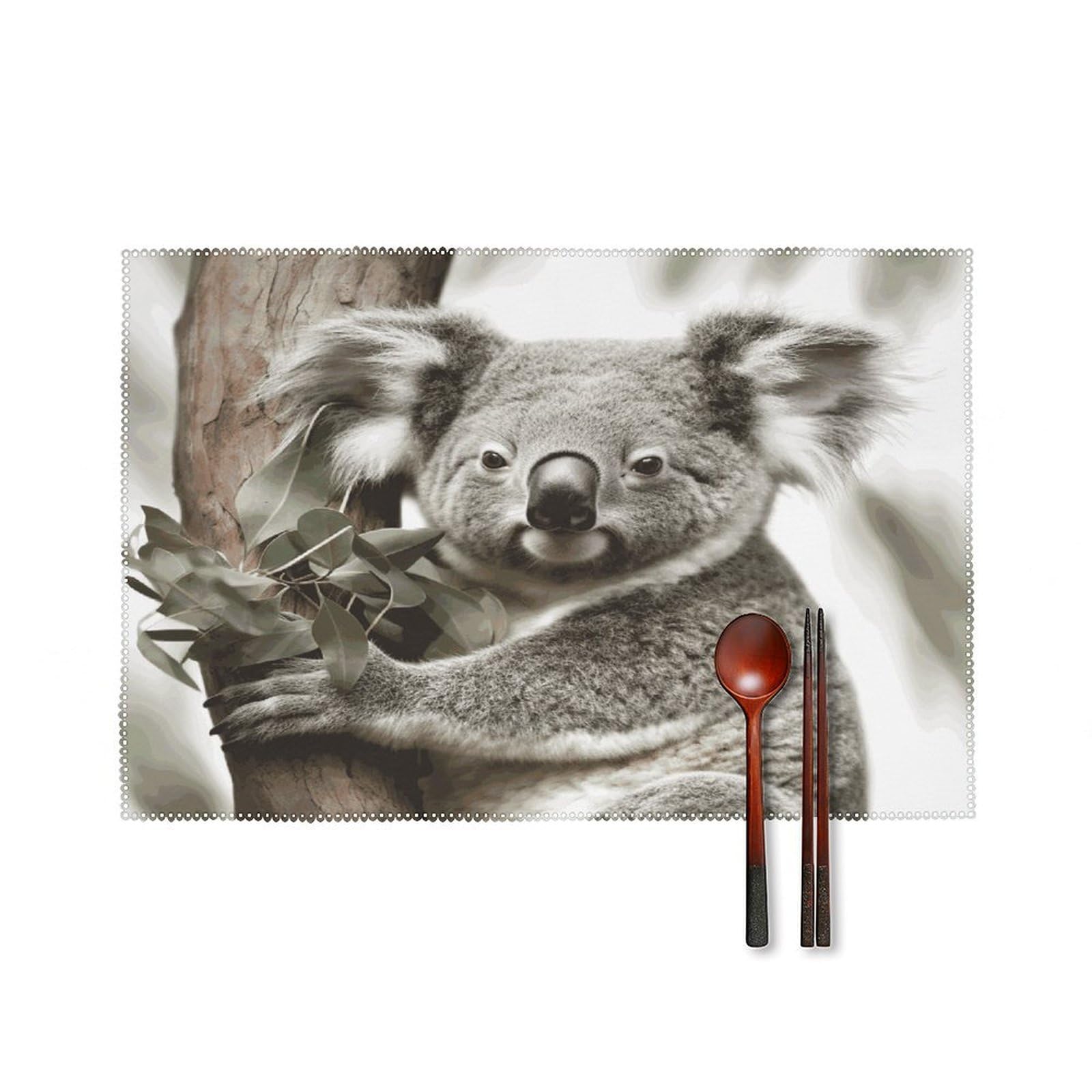 Koala Placemats Washable Canvas Place Mats Decoration Placemat for Dining Table Easy to Clean Tables Mat Set of 6 for Kitchen Dining Room Coffee Table