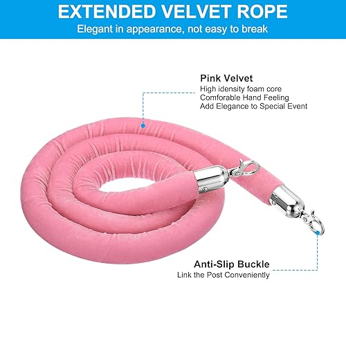 Miniatura 3 de PATIKIL Cuerda de puntal de terciopelo azul de 5.5 pies, cuerda de barrera de control de multitudes con ganchos a presión para postes, divisor de