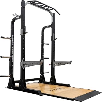Valor Fitness Half Rack Squat Machine - 5 Position Multi-Grip Pull Up Station - Adjustable Height, Plate Storage, Bar Storage and Resistance Band Pegs 750lbs.- Optional Weightlifting Platform Bundle