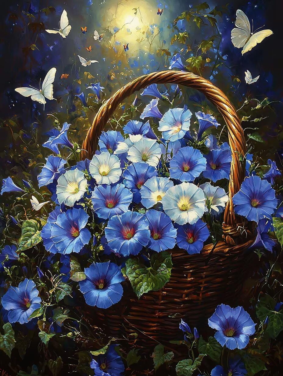 Malen nach Zahlen Erwachsene Blumenkorb mit Schmetterling, 70x90cm x-445 | Handgemalt Ölgemälde Kit für Mädchen Jungen ab 7 8 9 Jahre, Rahmenlos, für die Wanddekoration zu Hause, DIY Acrylmalerei