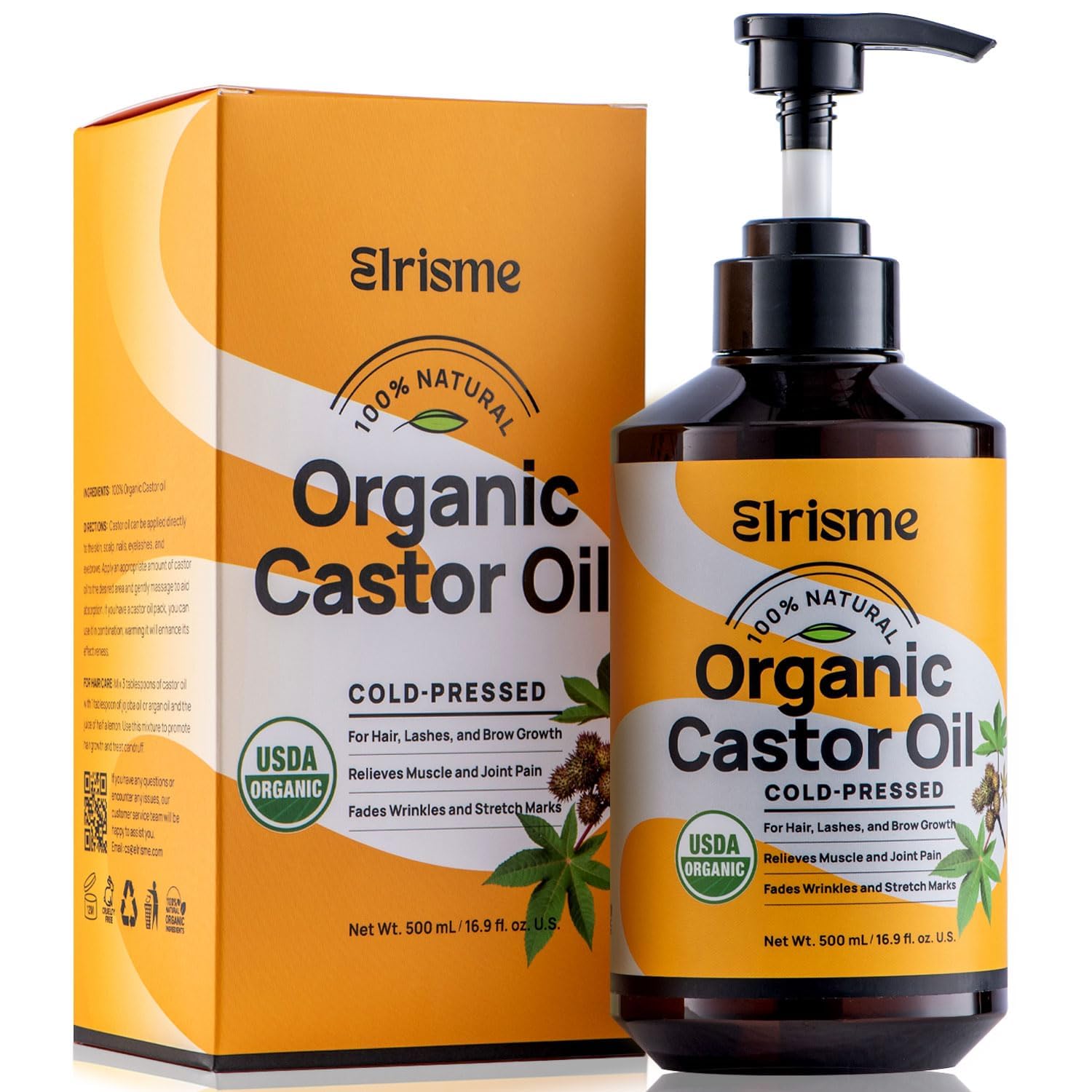 Photo 1 of **FACTORY SEALED*Cold Pressed Organic Castor Oil, Organic Castor Oil Hair Growth Serum for Eyelashes and Eyebrows, USDA 100% Pure Organic Castor Oil Non-Glass Bottle, Hexane-Free - 16 Oz**FACTORY SEALED*