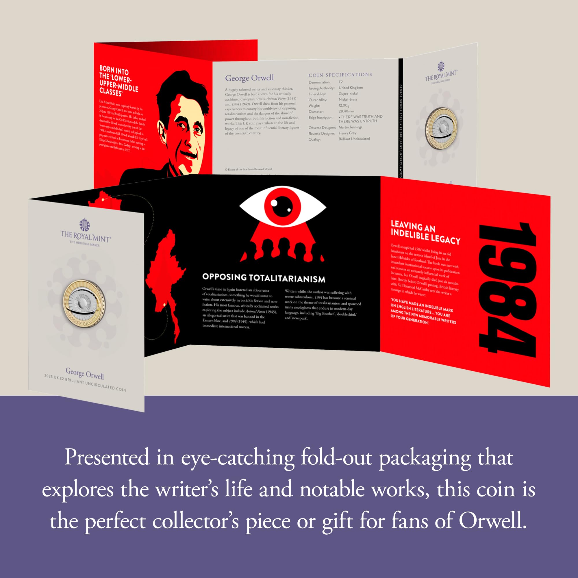 The Royal Mint, George Orwell 2025 UK £2 Brilliant Uncirculated Coin, Celebrating the Life and Legacy of George Orwell - Image 4
