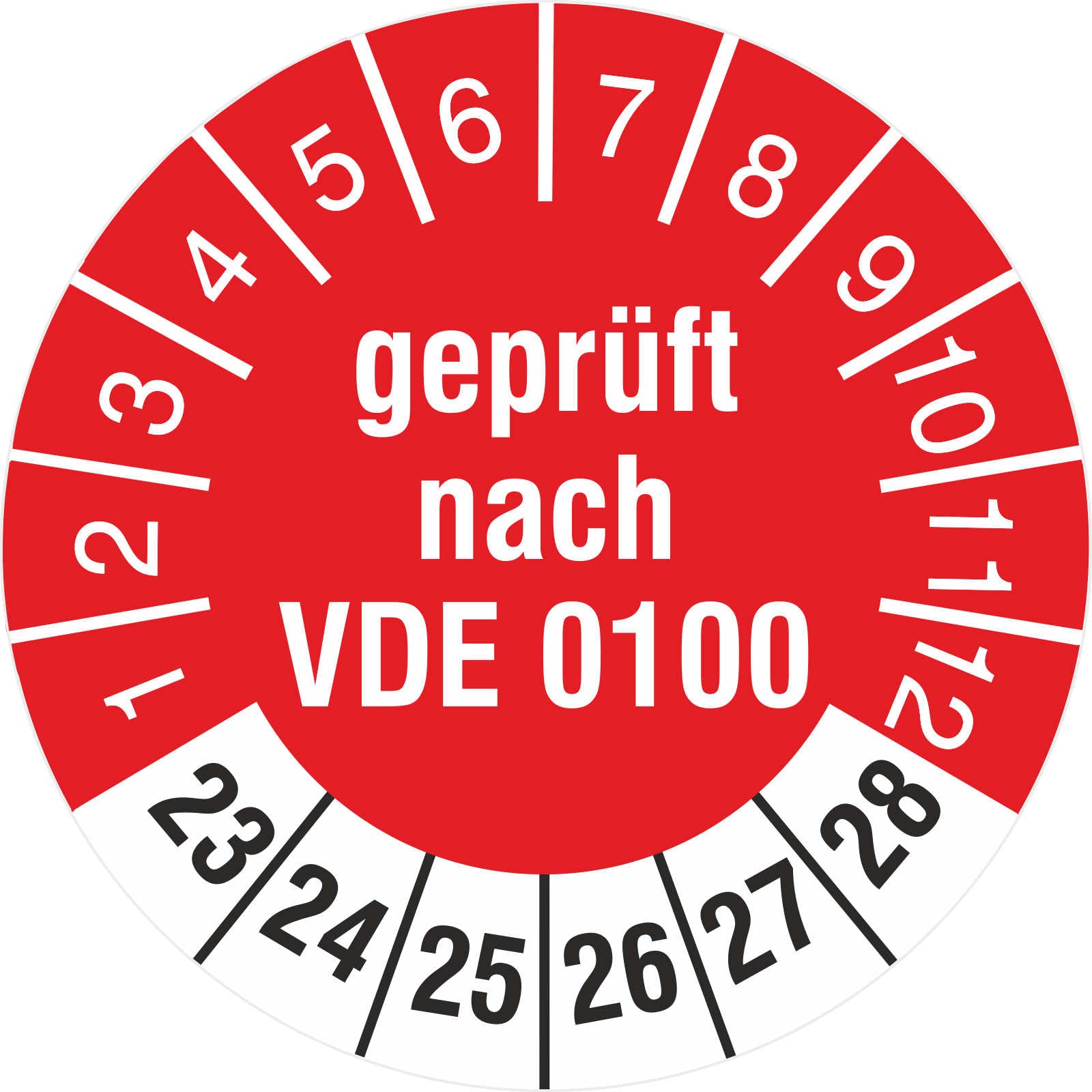 1000 Stück Prüfplaketten 30 mm Prüfetiketten Geprüft nach VDE 0100 2023-2028 Rollenware stark haftend