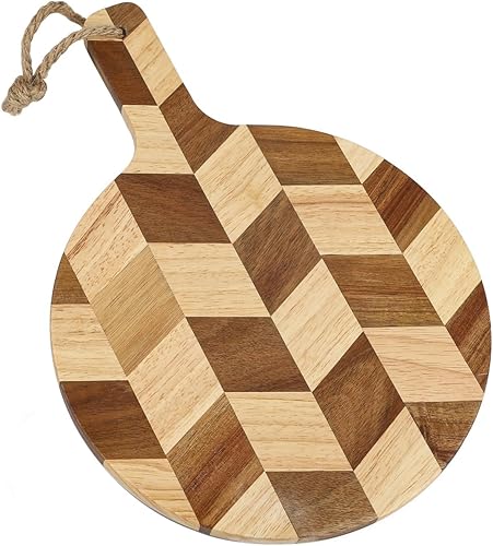 Tabla de cortar redonda de madera de acacia de 9.84 x 13.75 pulgadas para carne,