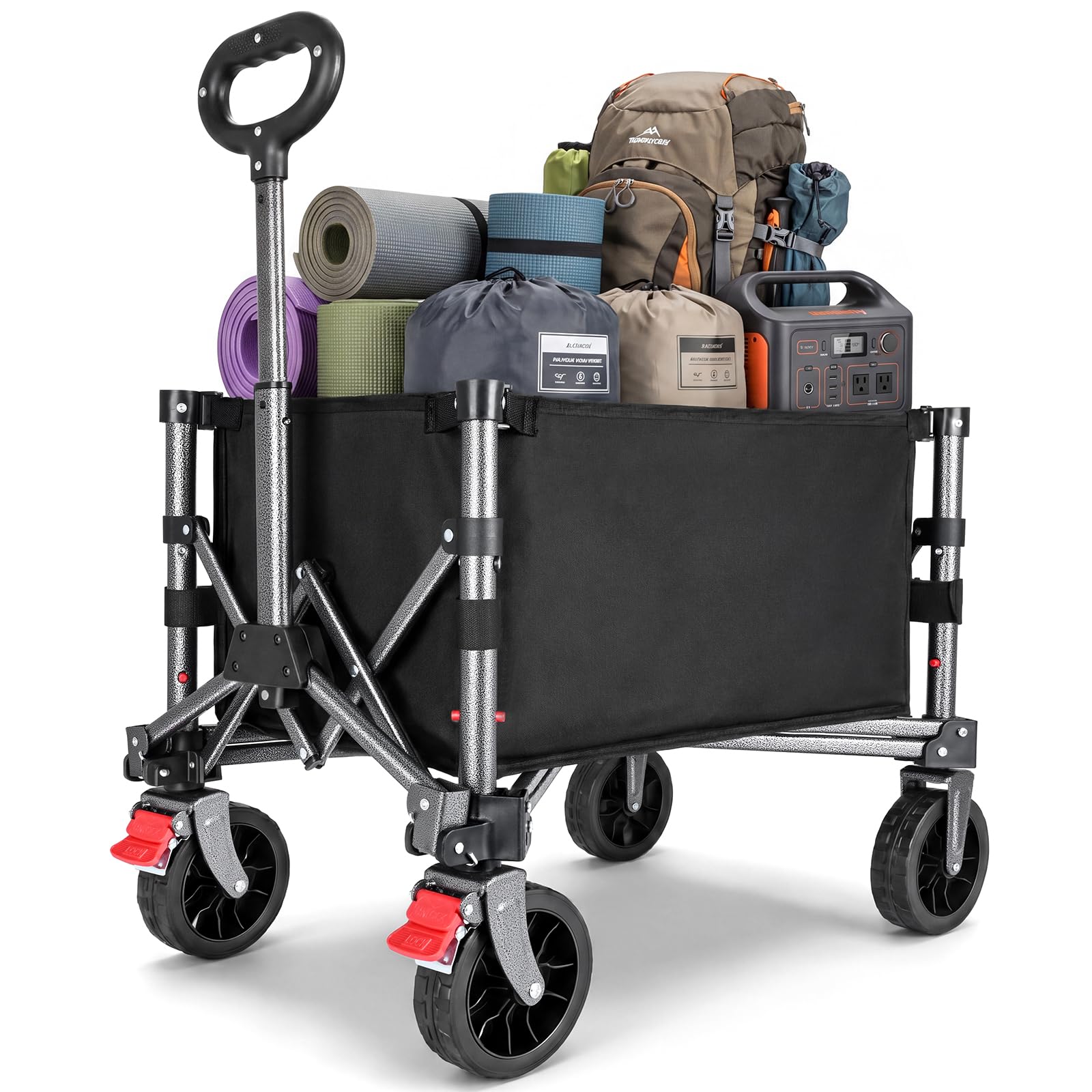 YEAUPE PRO Bollerwagen Faltbar Klein – 70L, 50 kg Tragkraft – für Büro & Zuhause, mit seitlichem Reißverschluss & höhenverstellbarem Griff, kompakt faltbar – Schwarz