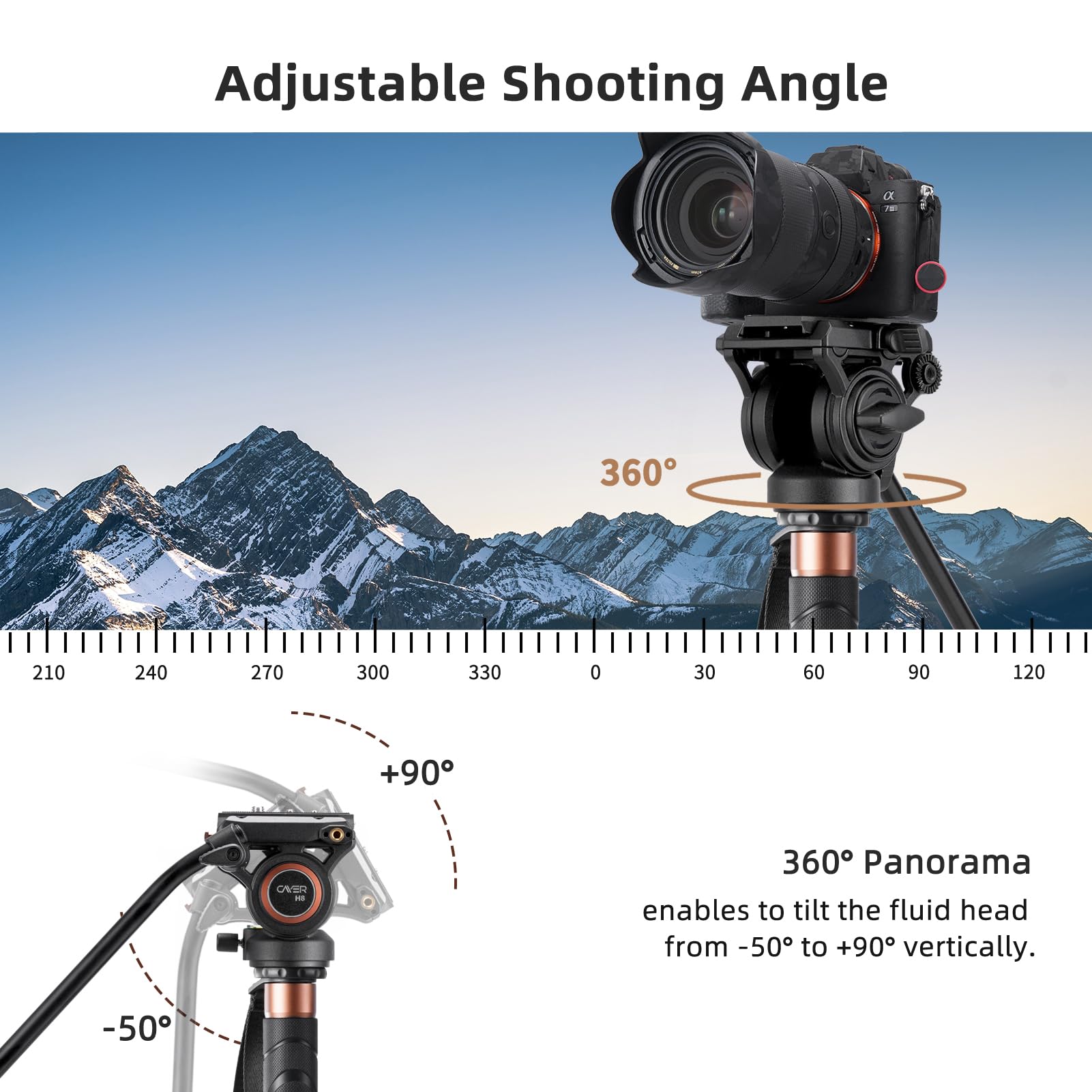 Cayer Monopod Camera Stand, Carbon Fiber Telescopic Monopods Kit with Video Fluid Head and Folding Support Base, 1 Extra Sliding Plate, for DSLR Video Cameras & Camcorders, CF34, 72 Inch