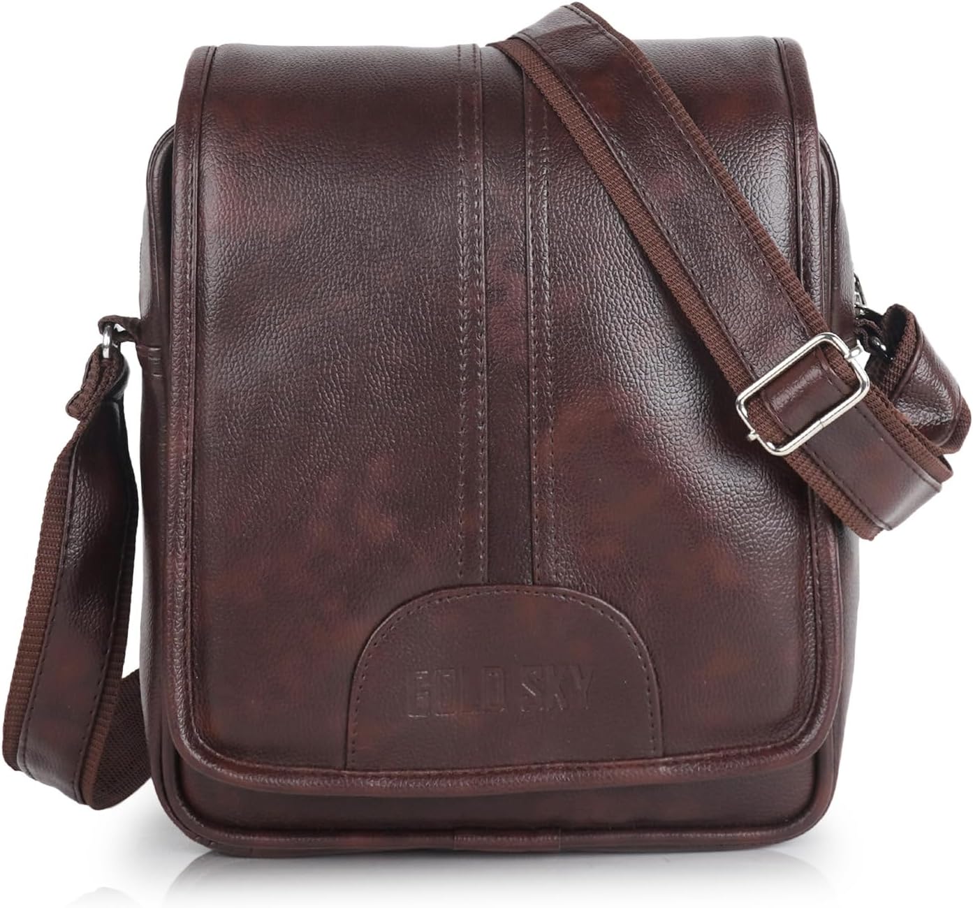 Stylish PU Synthetic Leather Men's Sling Bag Cross Body Travel Office Business messenger, Brownn, 3 cm x 13 cm x 20 cm, Shoulder Bag