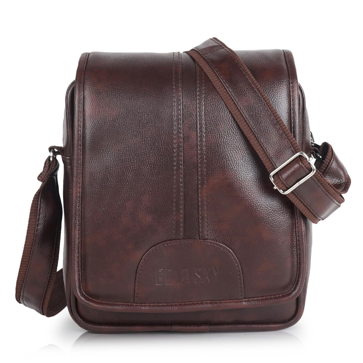 Stylish PU Synthetic Leather Men's Sling Bag Cross Body Travel Office Business messenger, Brownn, 3 cm x 13 cm x 20 cm, Shoulder Bag