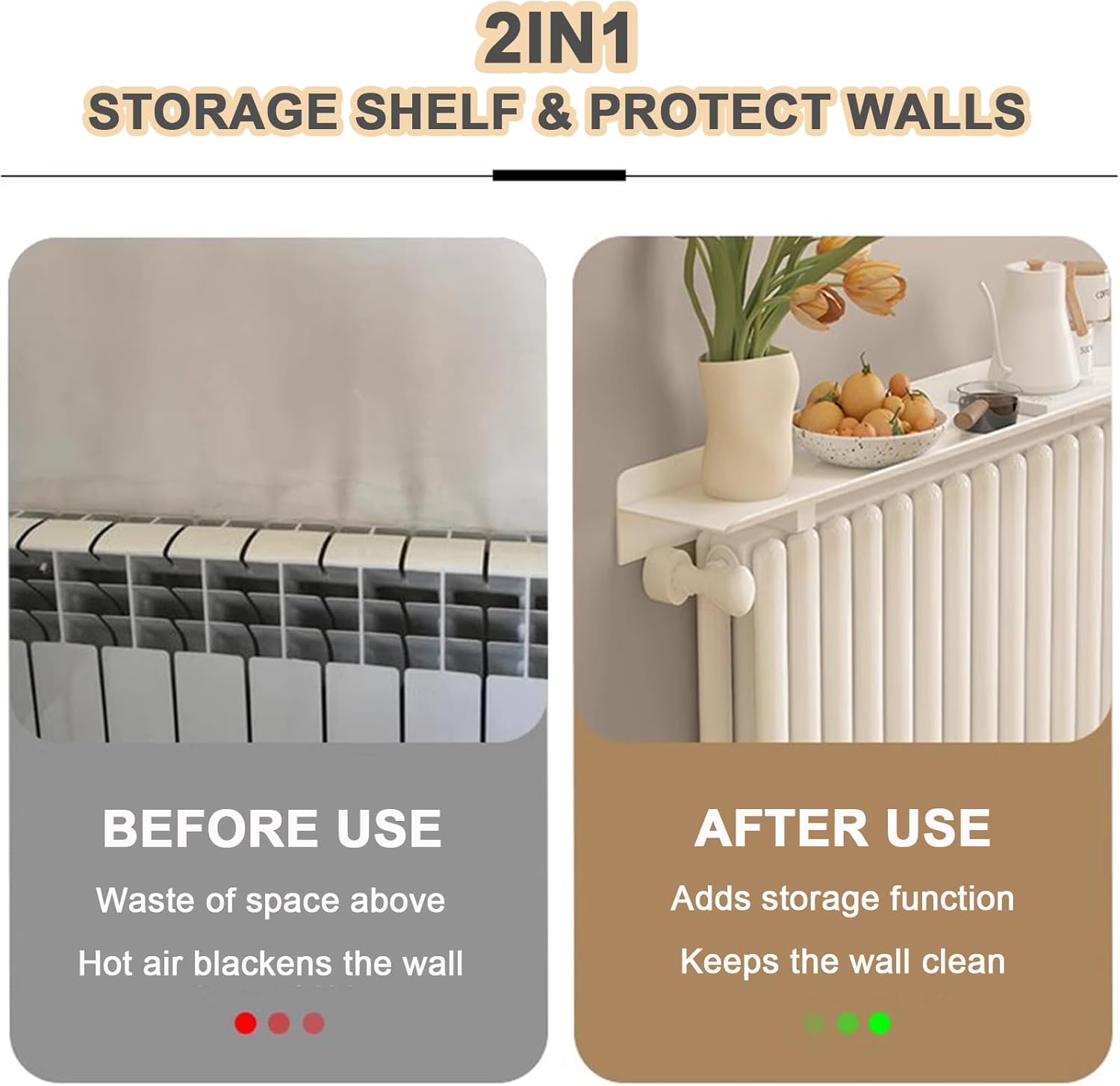 White Radiator Covers Shelf, 5.9in Deep Floating Radiator Shelves No Drilling to Protect Walls, Aluminum Alloy Heater Covers for Radiators with Easy to Fit Bracket,40cm/15.7in