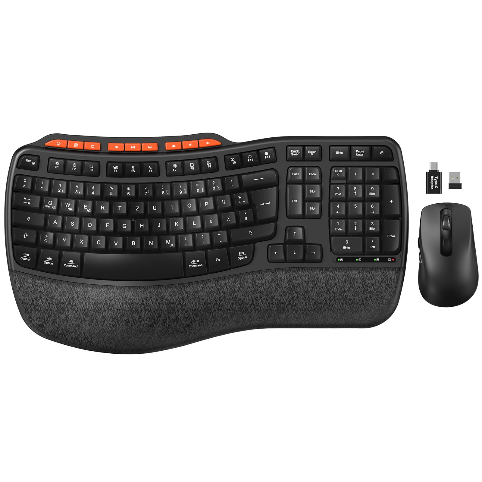 Wireless Keyboard Mouse Set, 2.4 GHz Wave Keys in Full Size, Ergonomic Keyboard with Padded Wrist Rest and 4 Tilt Angles, 3 DPI Mouse for Windows/Mac OS/Desktop/Laptop/PC (Black)-image-43
