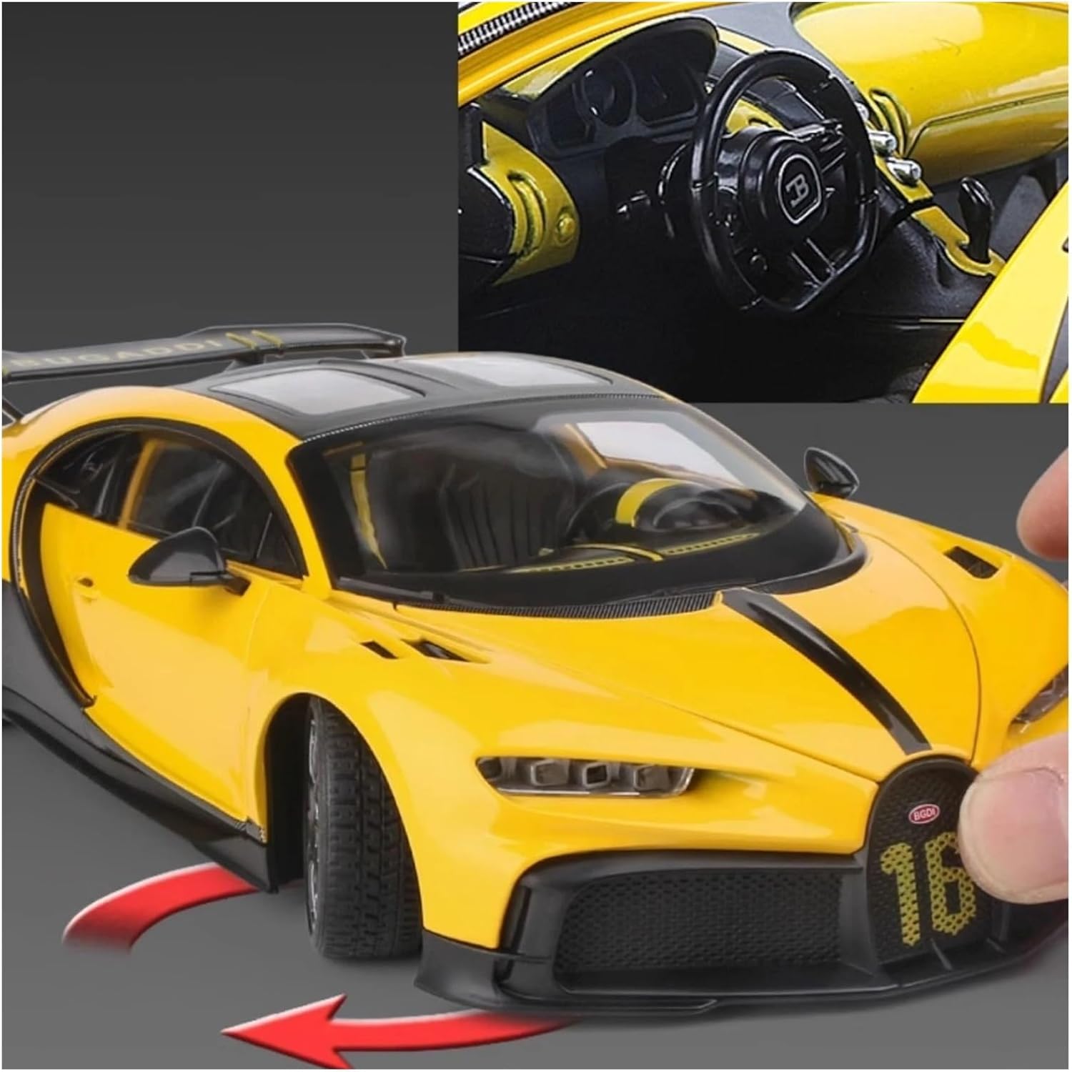 1:18 for Chiron Alloy Diecasts Metal Casting Sound and Light Model Car Toys(Yellow,with Box)