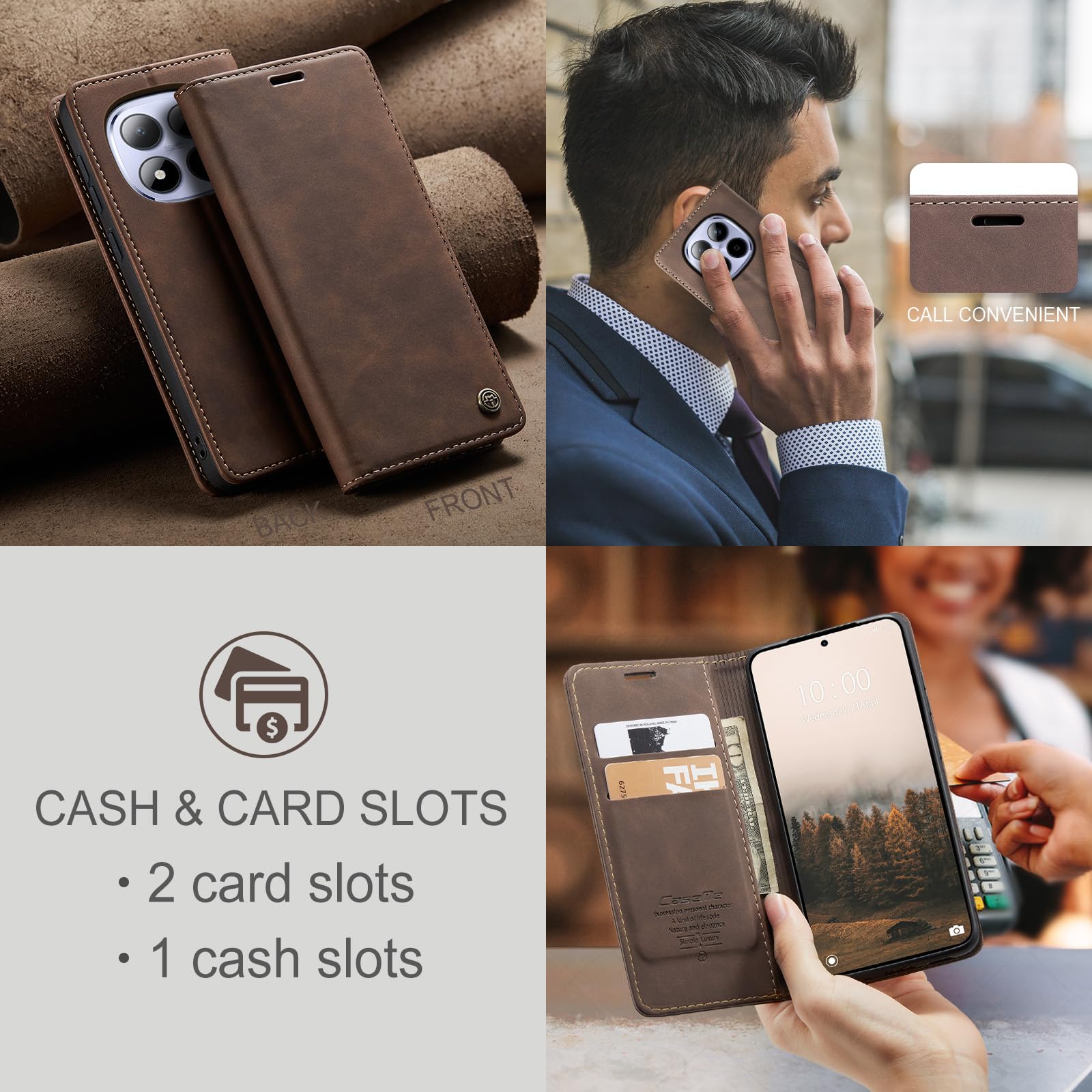 for Xiaomi Redmi Note 15 Pro 5G Case, Wallet Case Flip Leather with Card Holder Magnetic Closure Shockproof Kickstand Protective Phone Cases Cover for Redmi Note 15 Pro 5G, Coffee — view 6