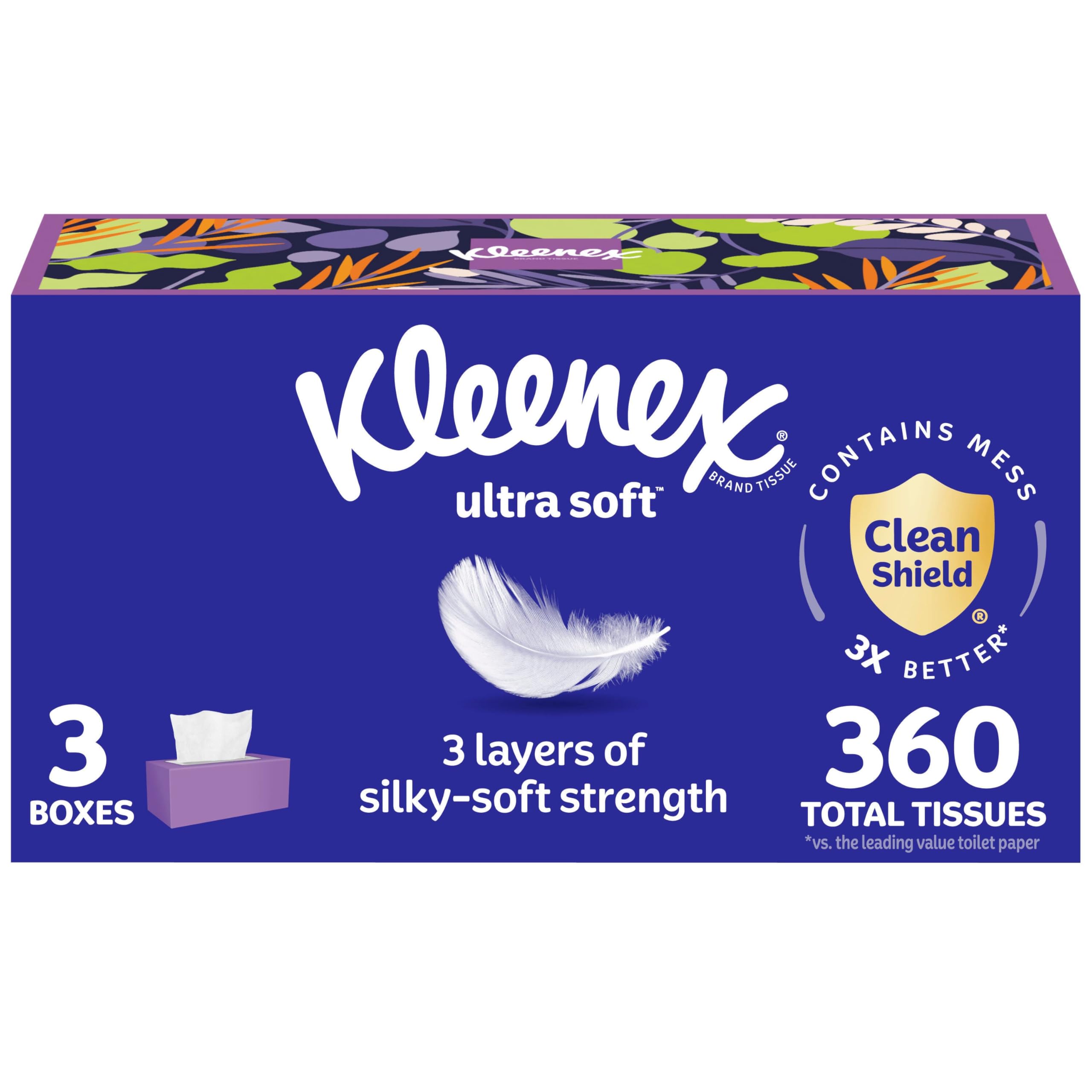Kleenex Ultra Soft Facial Tissues, 3 Flat Boxes, 120 Tissues per Box, 3-Ply (360 Total), Packaging May VaryThe Forest Stewardship Council