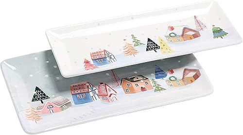 Bico Nordic Village - Juego de 2 platos rectangulares de cerámica para servir ensalada, pasta, queso, jamón, aperitivo, microondas y lavavajillas Bico Nordic Village - Juego de 2 platos rectangulares de cerámica para servir ensalada, pasta, queso, jamón, aperitivo, microondas y lavavajillas