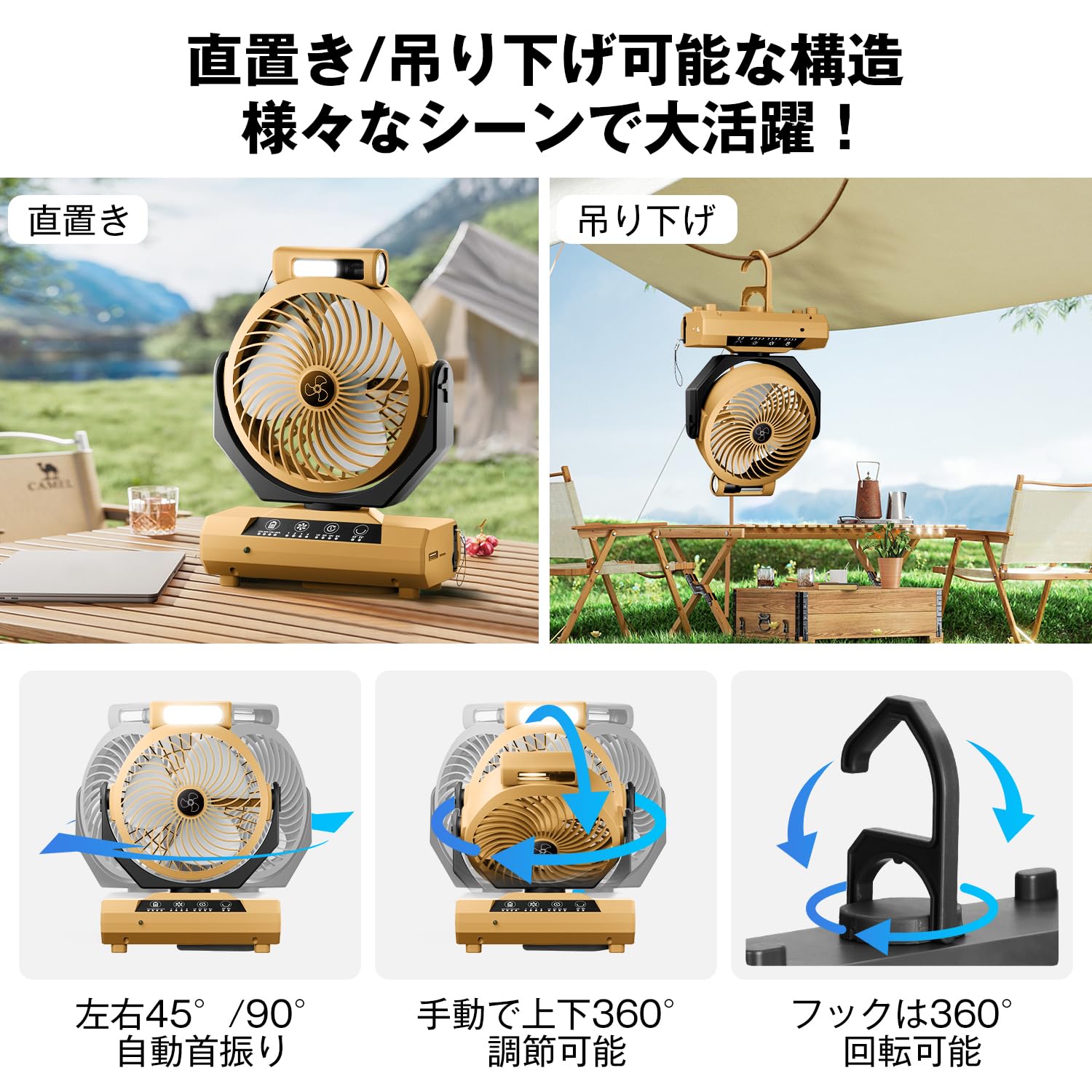 Amazon | SAMONIC キャンプ 扇風機 22000mAh大容量 最大80h連続使用 4