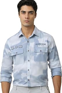MUFTI Men Casual Shirt | Relaxed Fit Full Sleeve Spread Collar Abstract Cloud Print | 100% Cotton Twill Fabric with Dual Chest Pockets & Embroidery Details