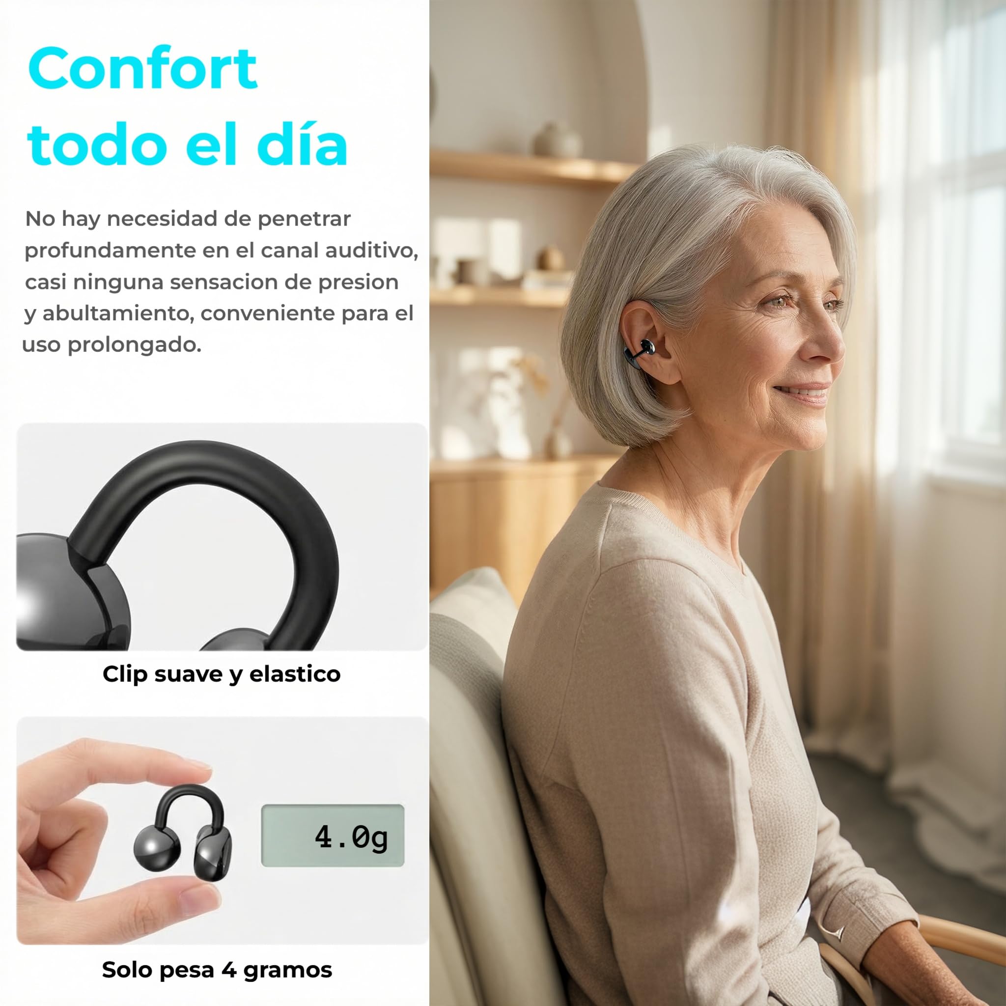 Nuevos Auriculares con Clip de oído, reducción de Ruido para Adultos Mayores: amplifica el Sonido Original para ayudarlo a Escuchar Voces claras y más cómodo sin el oído