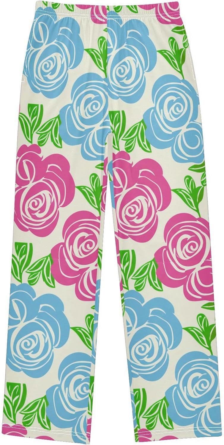 J JOYSAY Floral Rose Leaves Ivory Pajamas Pants Soft Long Pajama Bottoms Lounge Sleep Pants Size S-XL