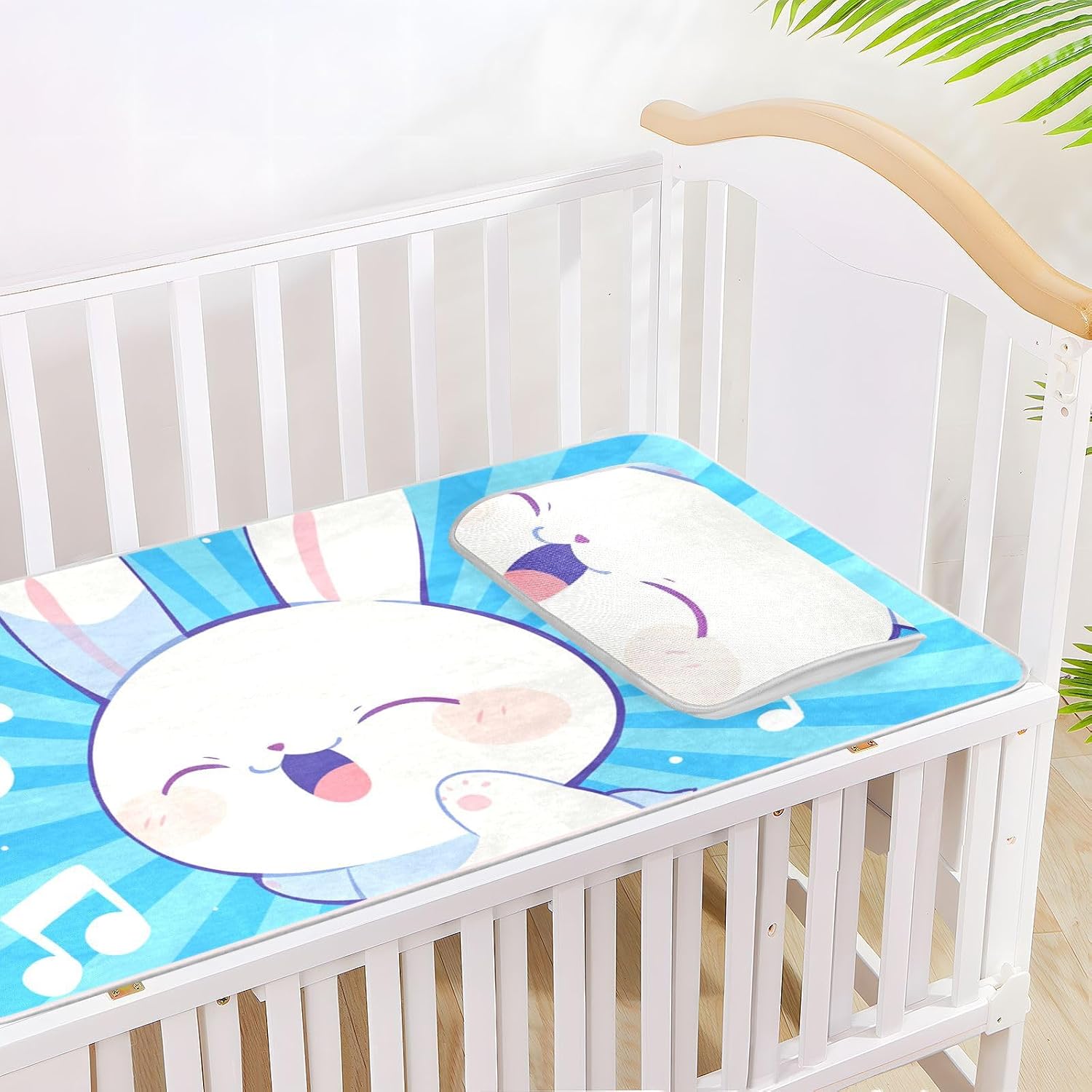 Cooling Baby Mattress Pee Training 28" x 52"Ultra Soft Crib Padding for Baby&Toddler Blue Stripe Cute Bunny